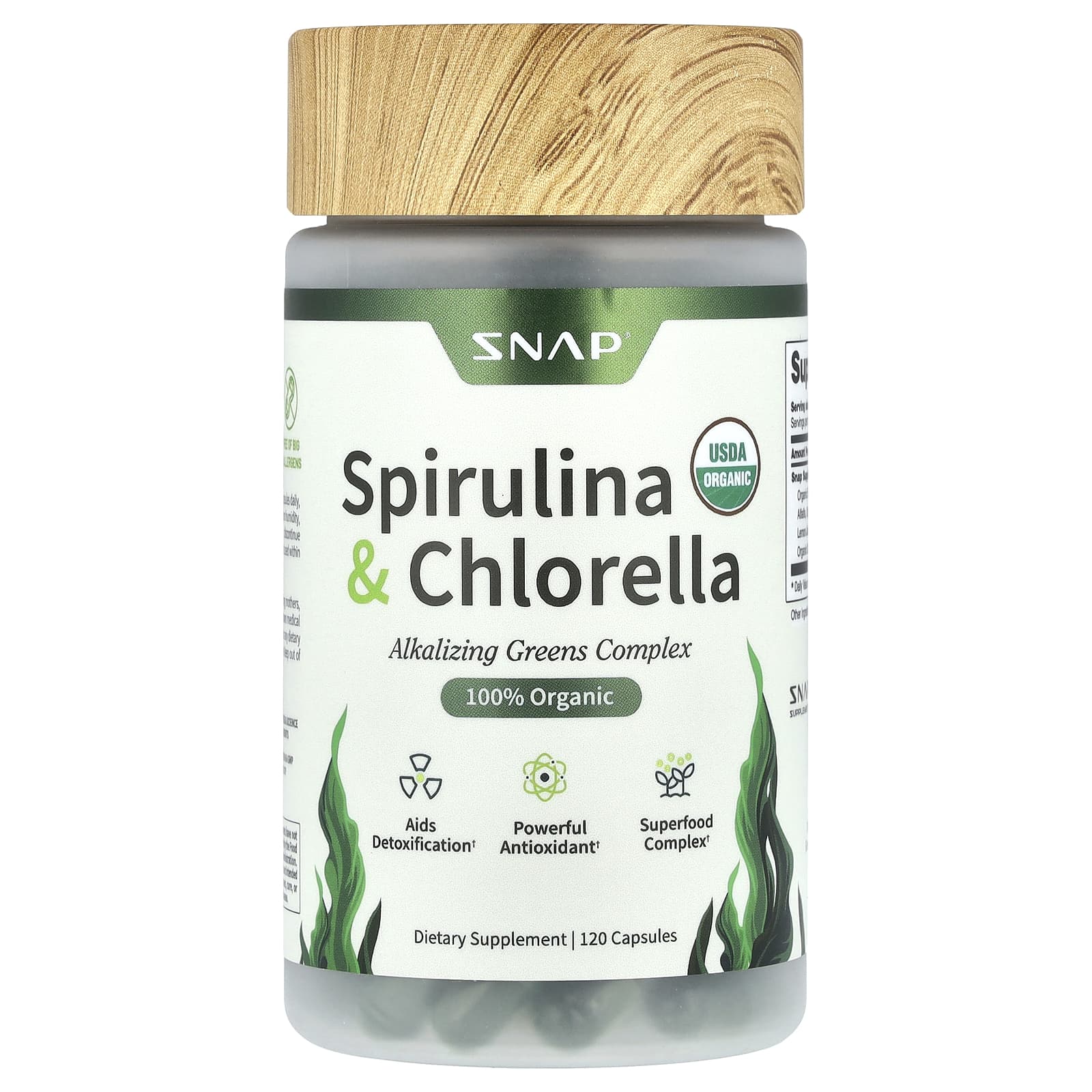 Snap Supplements, Spirulina & Chlorella, 120 Capsules - Image 1