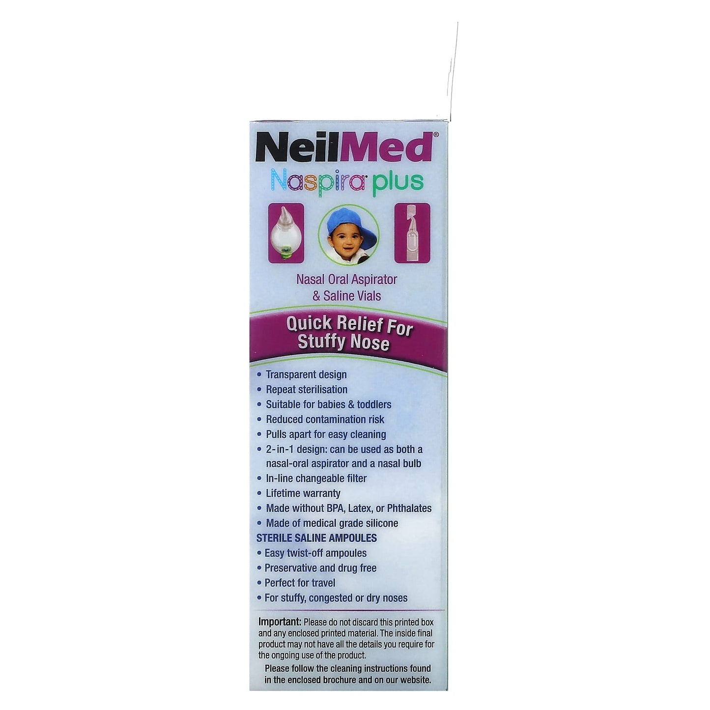 NeilMed, Naspira Plus, Nasal Oral Aspirator & Saline Vials, Babies & Kids, 17 Piece Set - Image 2