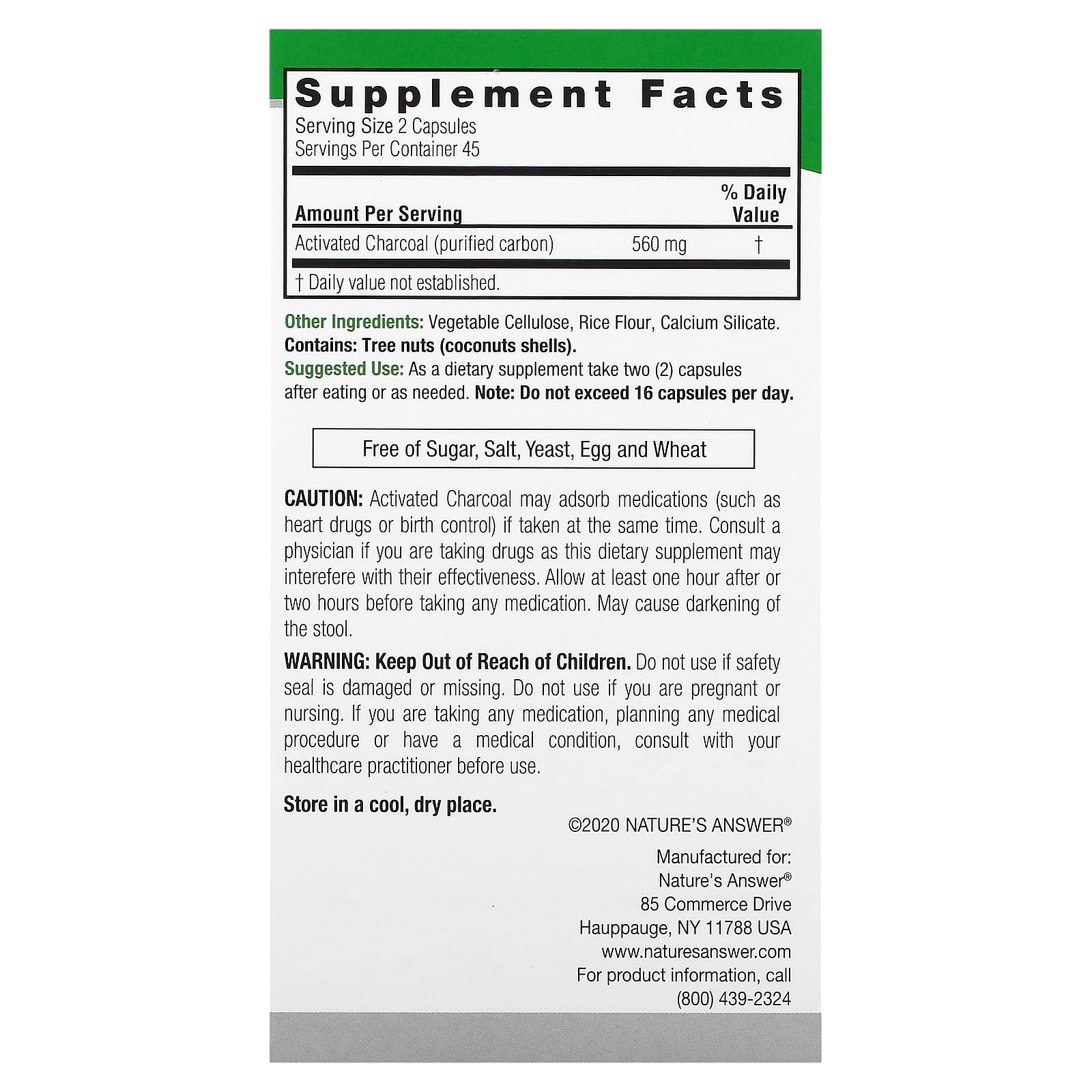 Nature's Answer, Charcoal, 90 Vegetarian Capsules (280 mg per Capsule) - Image 2