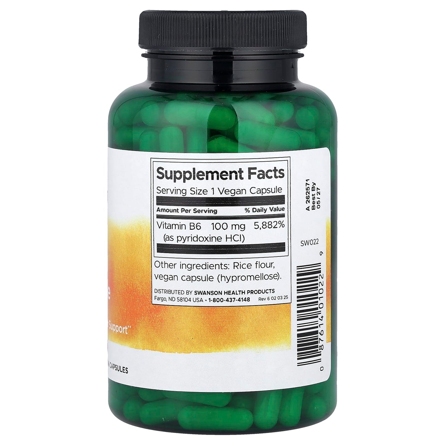 Swanson, Vitamin B6 Pyridoxine, 100 mg, 250 Vegan Capsules - Image 2