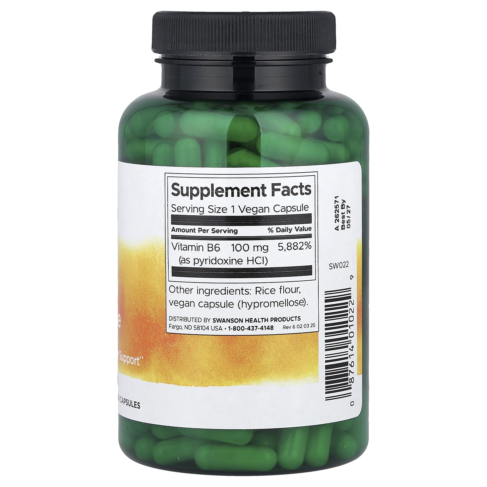 Swanson, Vitamin B6 Pyridoxine, 100 mg, 250 Vegan Capsules - Image 2