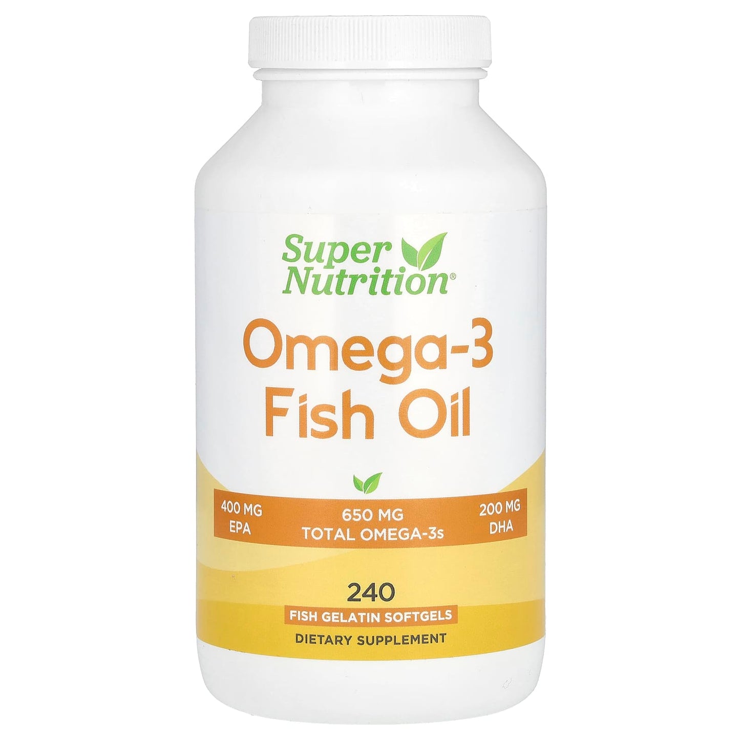 Omega-3 Supplements, Super Nutrition, 1000mg Fish Oil, 240 Softgels - Image 1