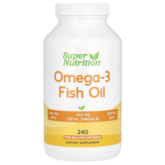 Omega-3 Supplements, Super Nutrition, 1000mg Fish Oil, 240 Softgels - Image 1