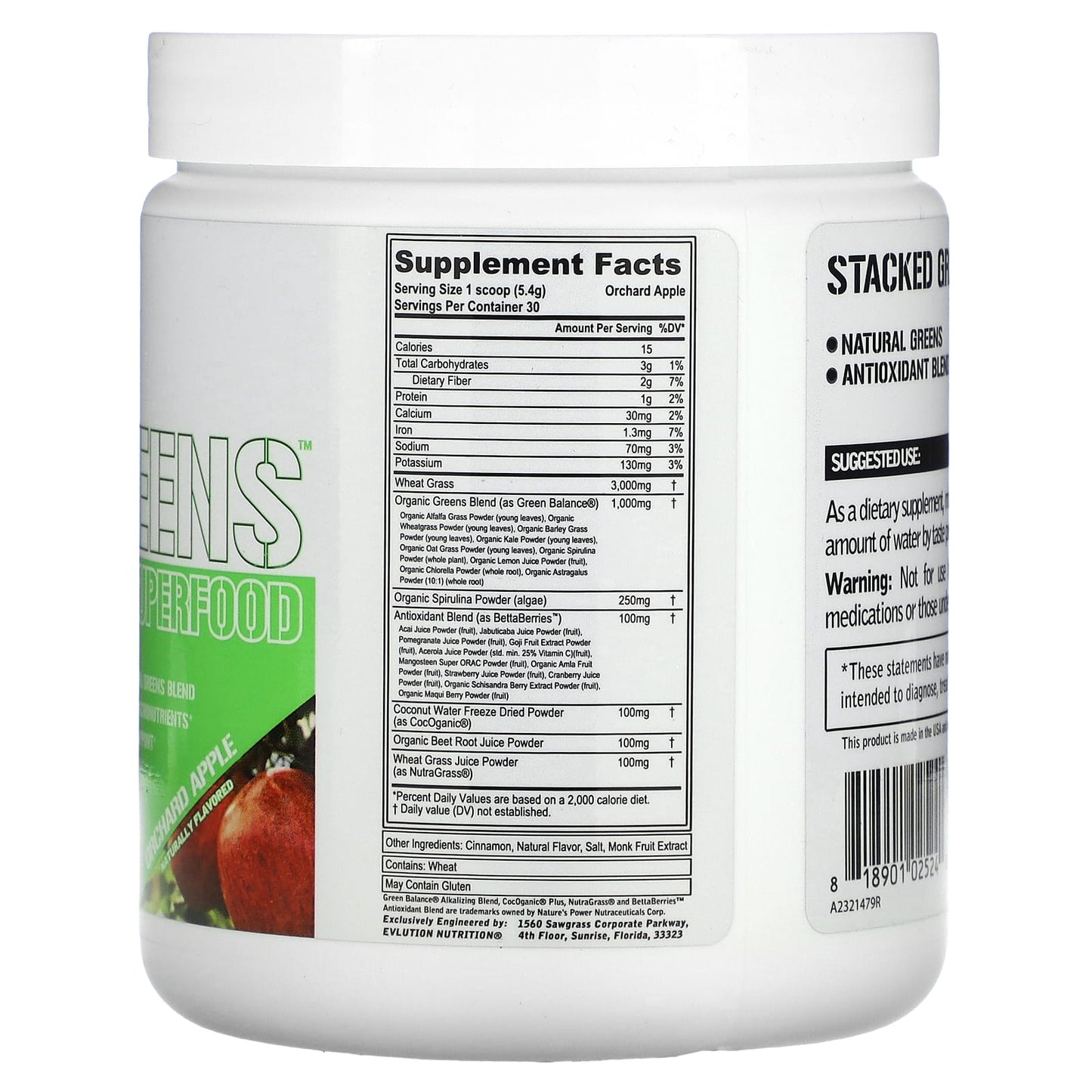 EVLution Stacked Greens Raw Superfood, Orchard Apple, 5.7 oz - Image 2