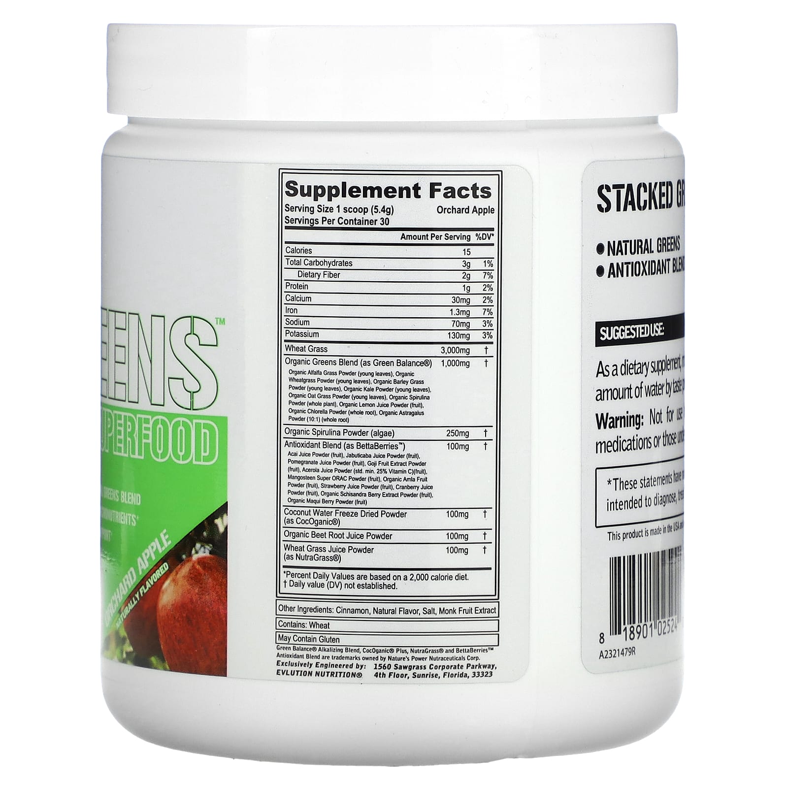 EVLution Stacked Greens Raw Superfood, Orchard Apple, 5.7 oz - Image 2