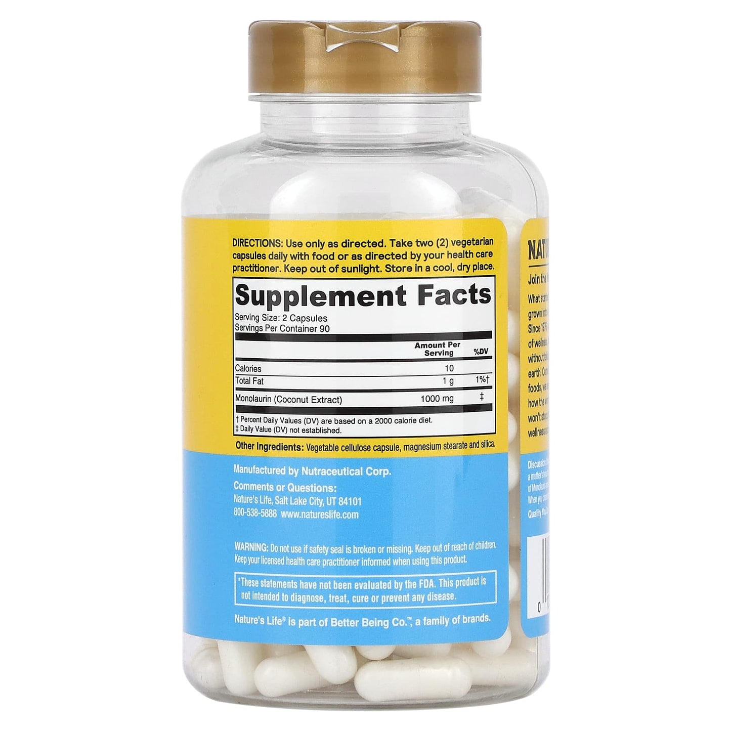 Nature's Life, Nourishing Monolaurin, 180  Capsules (500 mg per Capsule) - Image 2