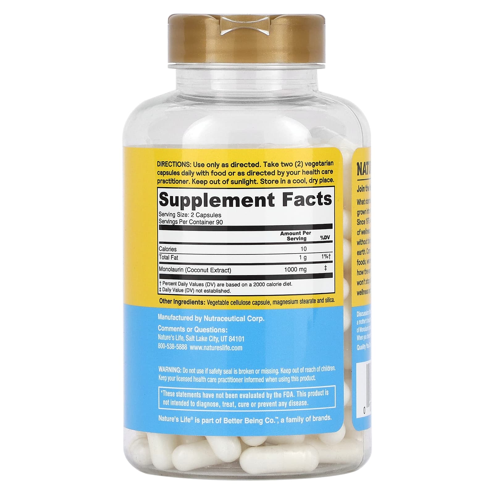 Nature's Life, Nourishing Monolaurin, 180  Capsules (500 mg per Capsule) - Image 2