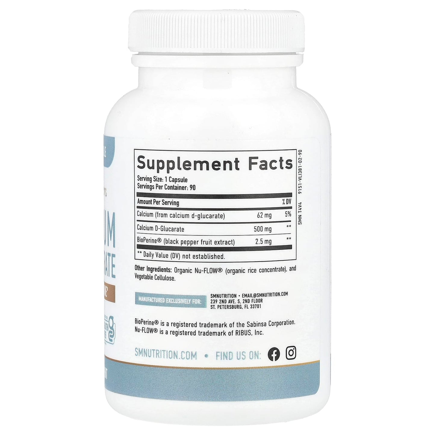 SMNutrition, Calcium D-Glucarate + BioPerine®, 90 Capsules - Image 2