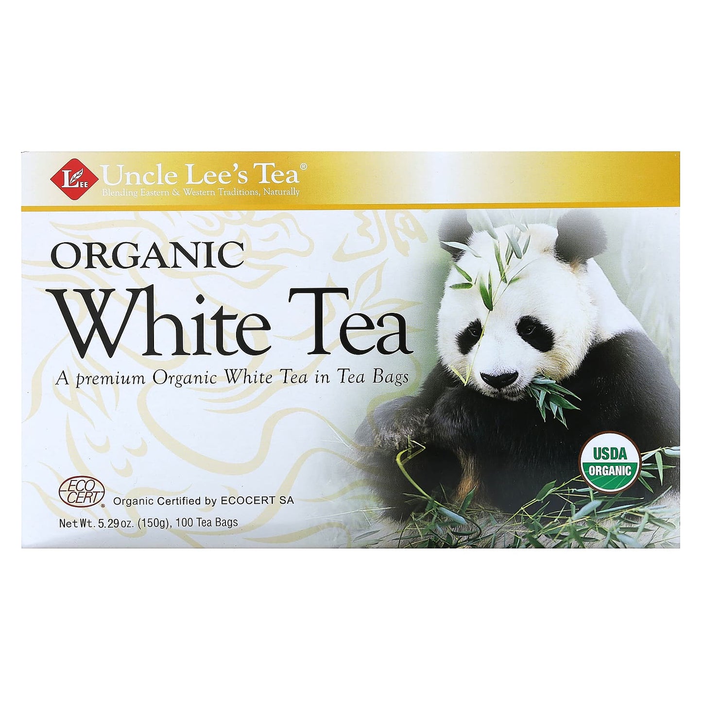 Uncle Lee's Tea, Organic White Tea, 100 Tea Bags, 5.29 oz (150 g) - Image 1