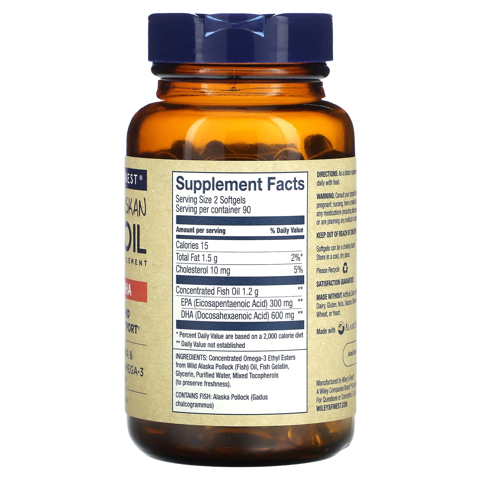 Wiley's Finest, Wild Alaskan Fish Oil, Peak DHA, 180 Softgels - Image 2