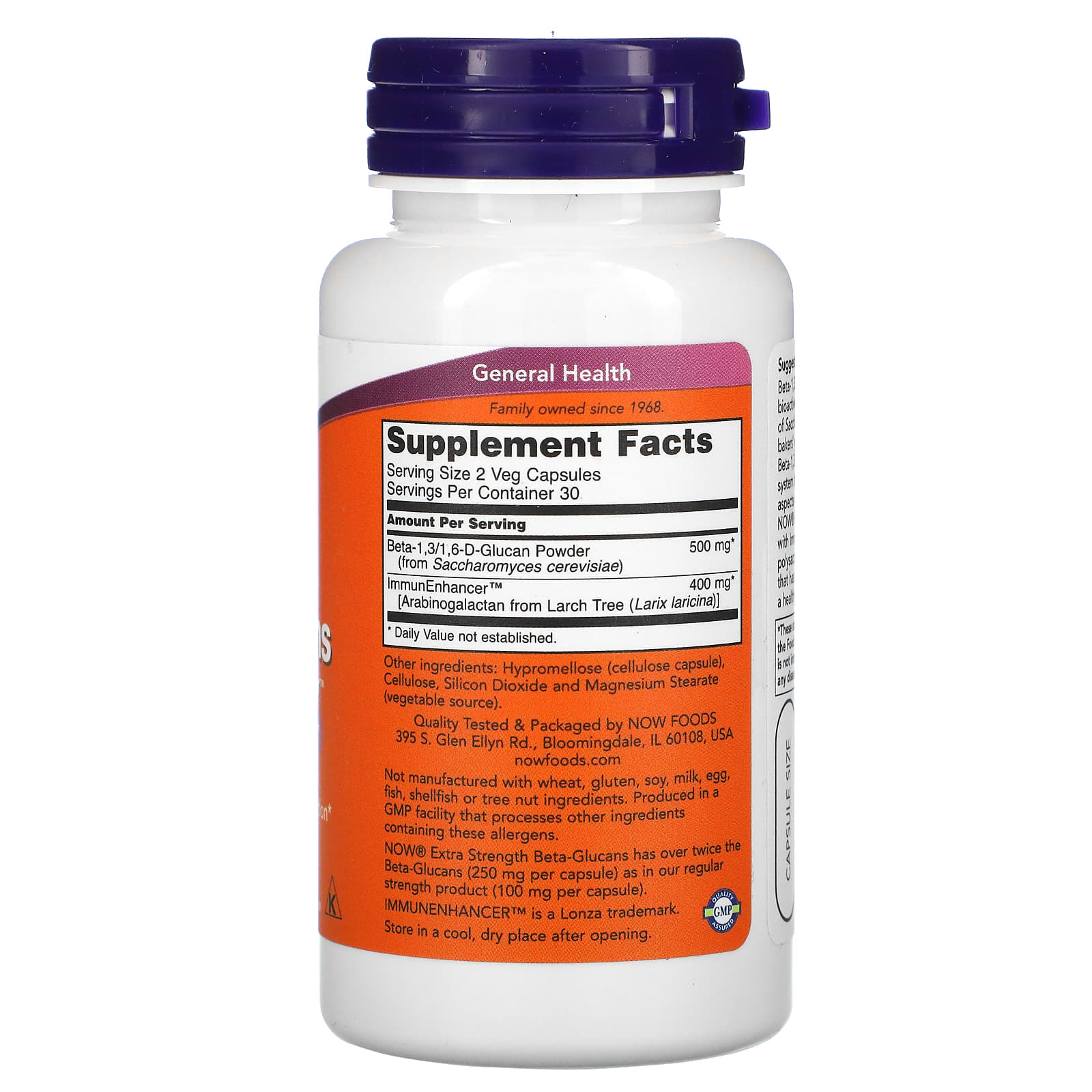 NOW Foods, Beta-Glucans, with ImmunEnhancer, Extra Strength, 250 mg, 60 Veg Capsules - Image 2