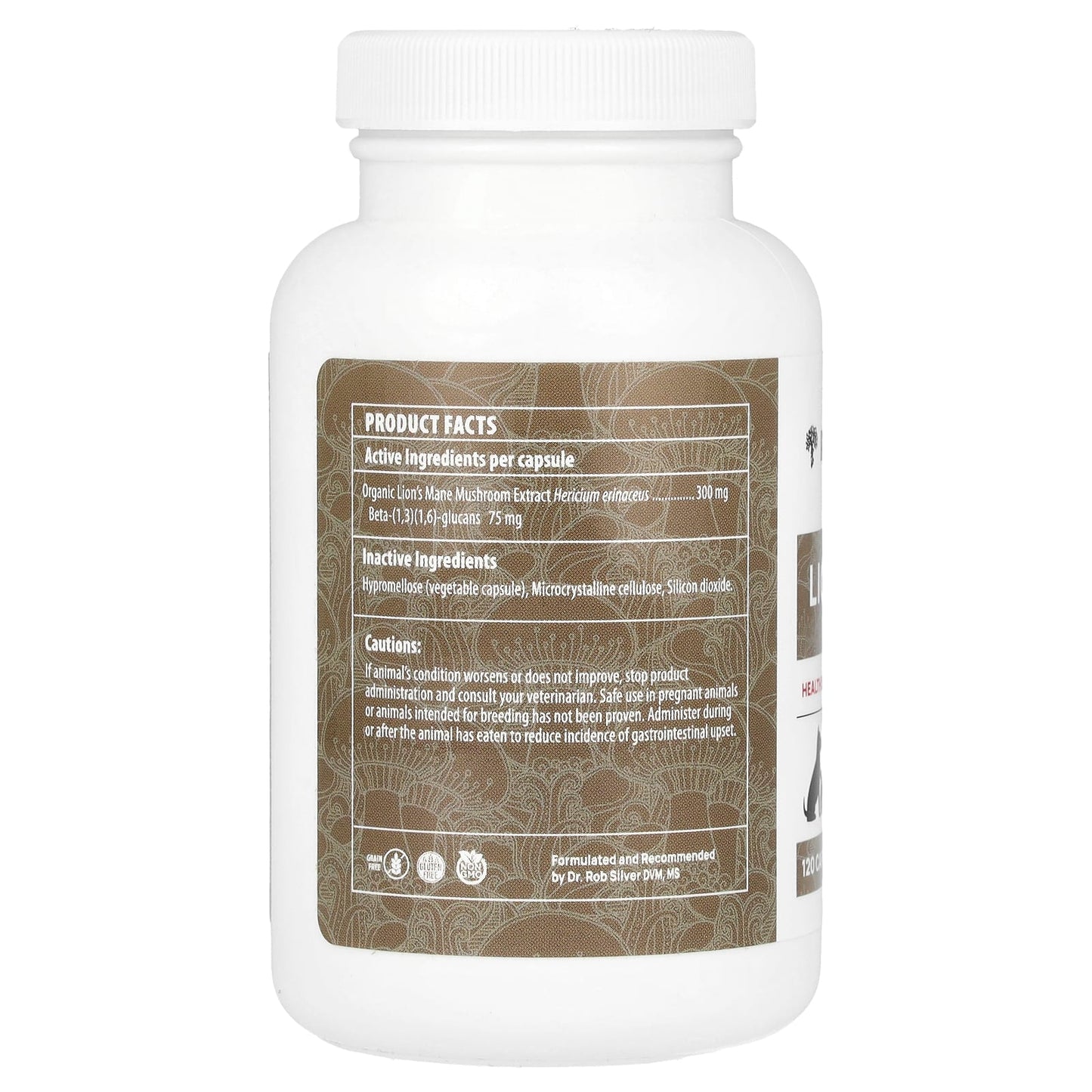 Real Mushrooms, Lion's Mane, For Dogs and Cats, 120 Capsules - Image 2