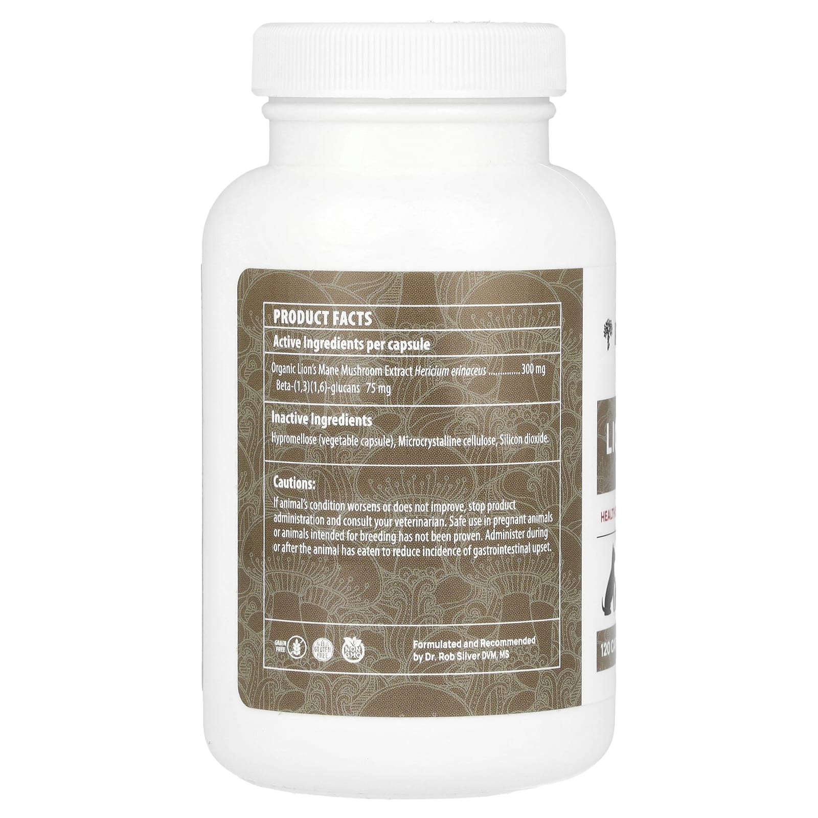 Real Mushrooms, Lion's Mane, For Dogs and Cats, 120 Capsules - Image 2