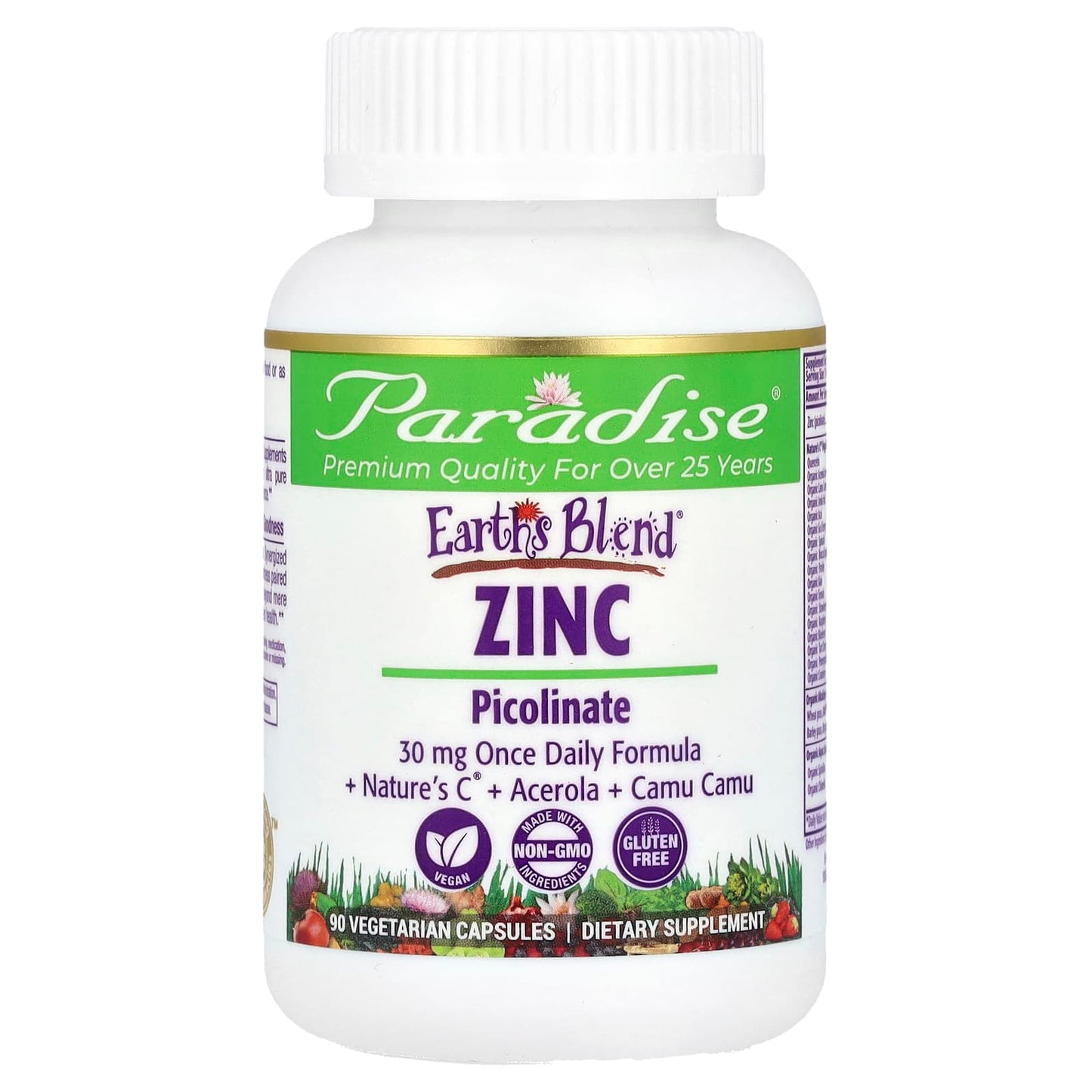 Paradise Herbs, Earth's Blend, Zinc Picolinate, 30 mg, 90 Vegetarian Capsules - Image 1