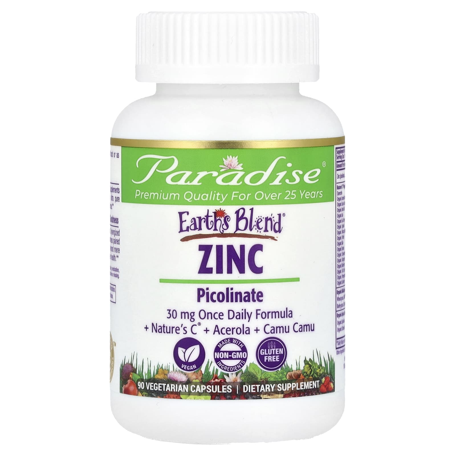 Paradise Herbs, Earth's Blend, Zinc Picolinate, 30 mg, 90 Vegetarian Capsules - Image 1