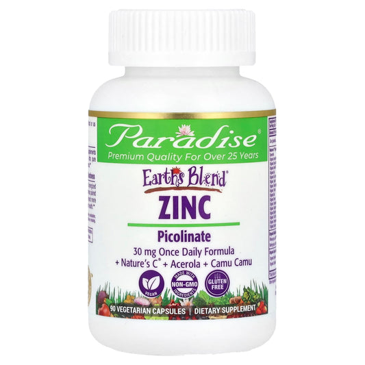 Paradise Herbs, Earth's Blend, Zinc Picolinate, 30 mg, 90 Vegetarian Capsules - Image 1