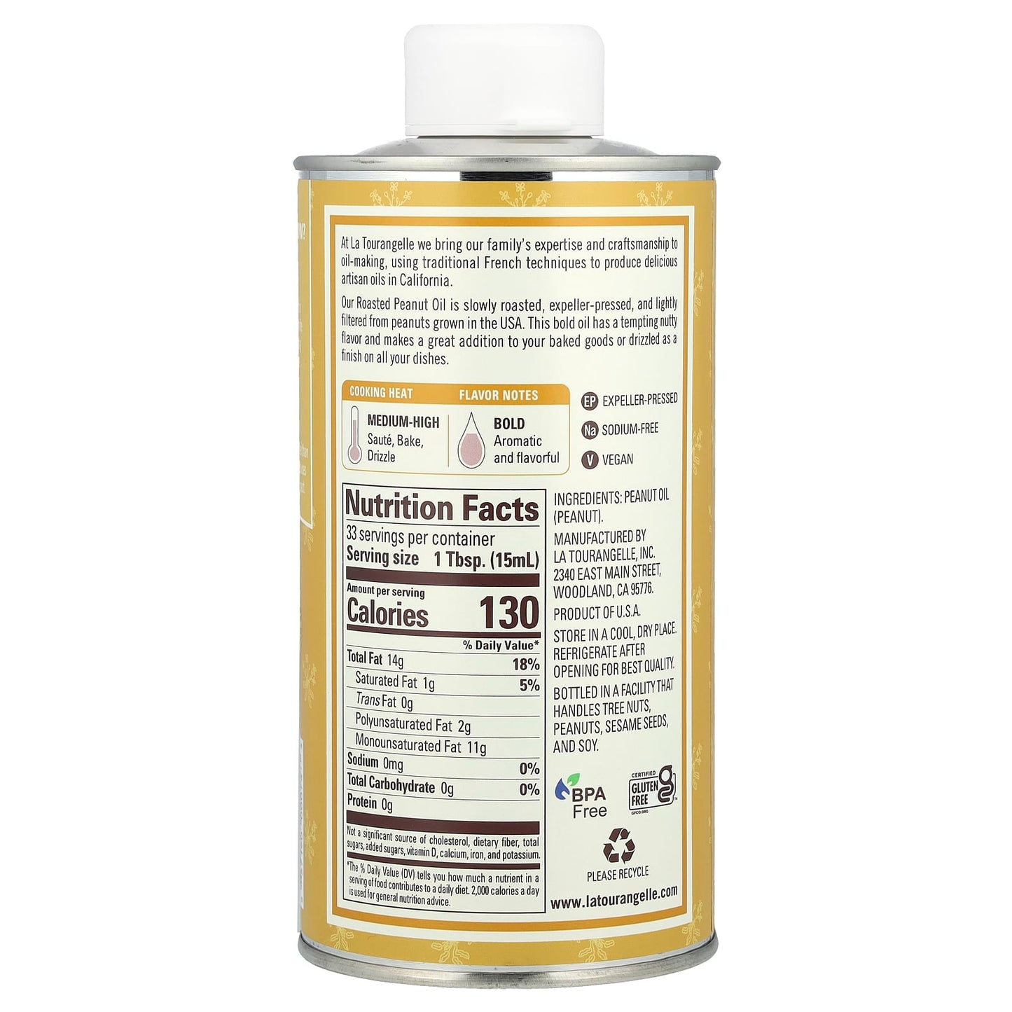 La Tourangelle, Roasted Peanut Oil, 16.9 fl oz (500 ml) - Image 2