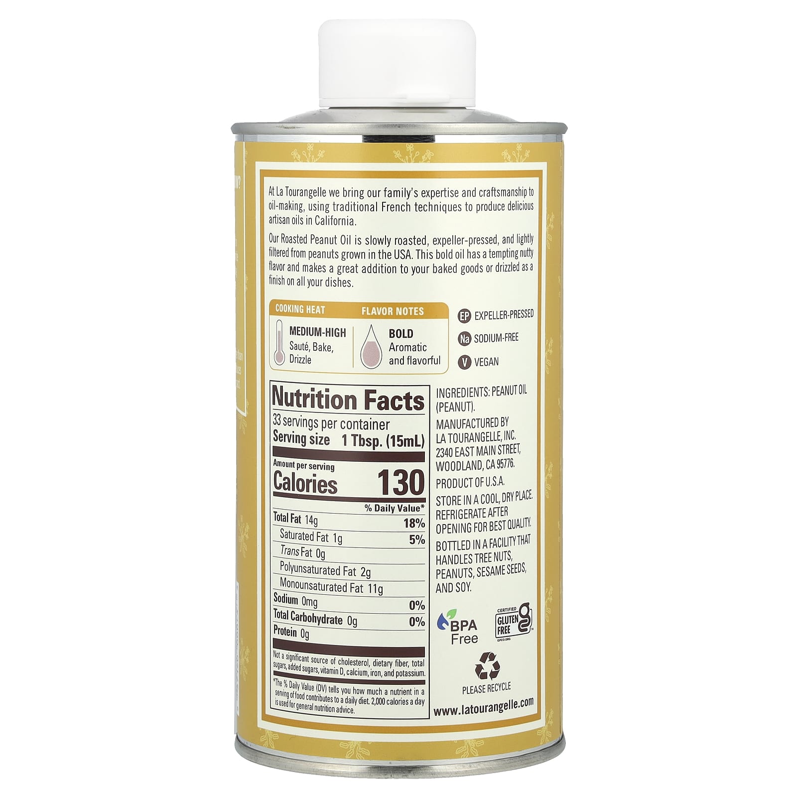 La Tourangelle, Roasted Peanut Oil, 16.9 fl oz (500 ml) - Image 2