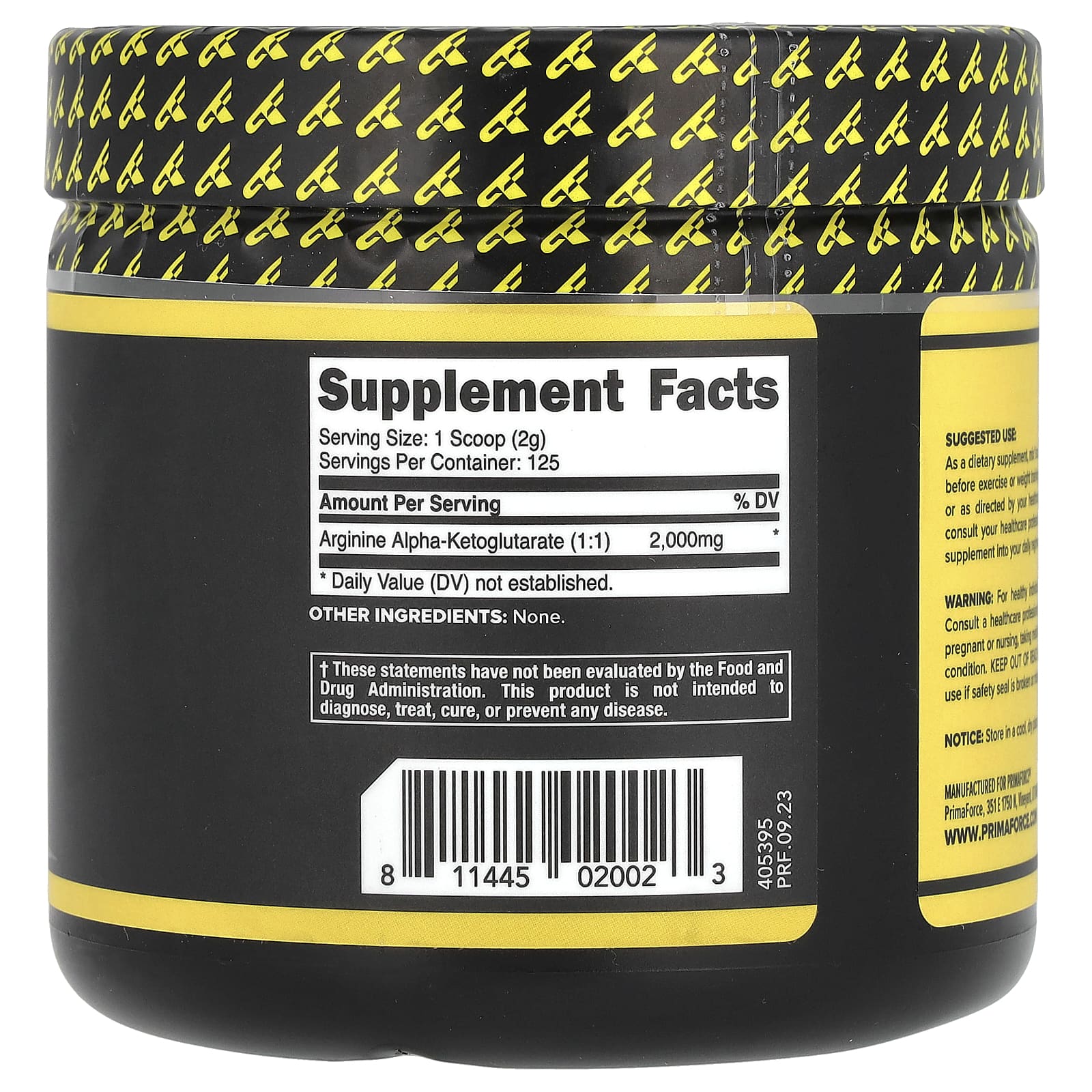 Primaforce, Arginine AKG, Unflavored, 8.9 oz (250 g) - Image 2