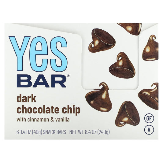 Yes Bar, Snack Bar, Dark Chocolate Chip, 6 Bars, 1.4 oz (40 g) Each - Image 1