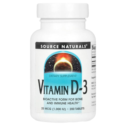 Source Naturals, Vitamin D-3, 25 mcg (1,000 IU), 200 Tablets - Image 1