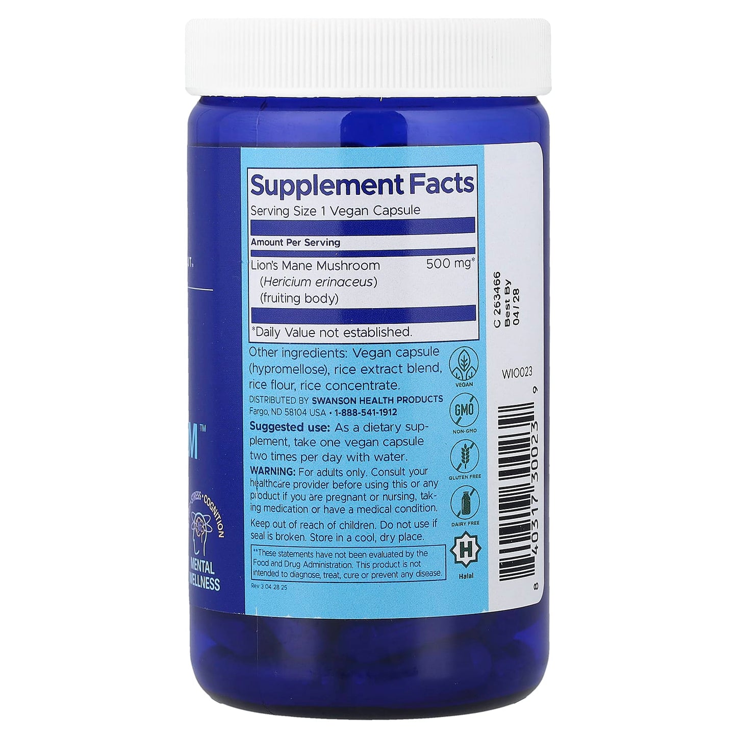 Swanson WIO, Peace of Mind Mushroom™, 30 Capsules (500 mg per Capsule) - Image 2