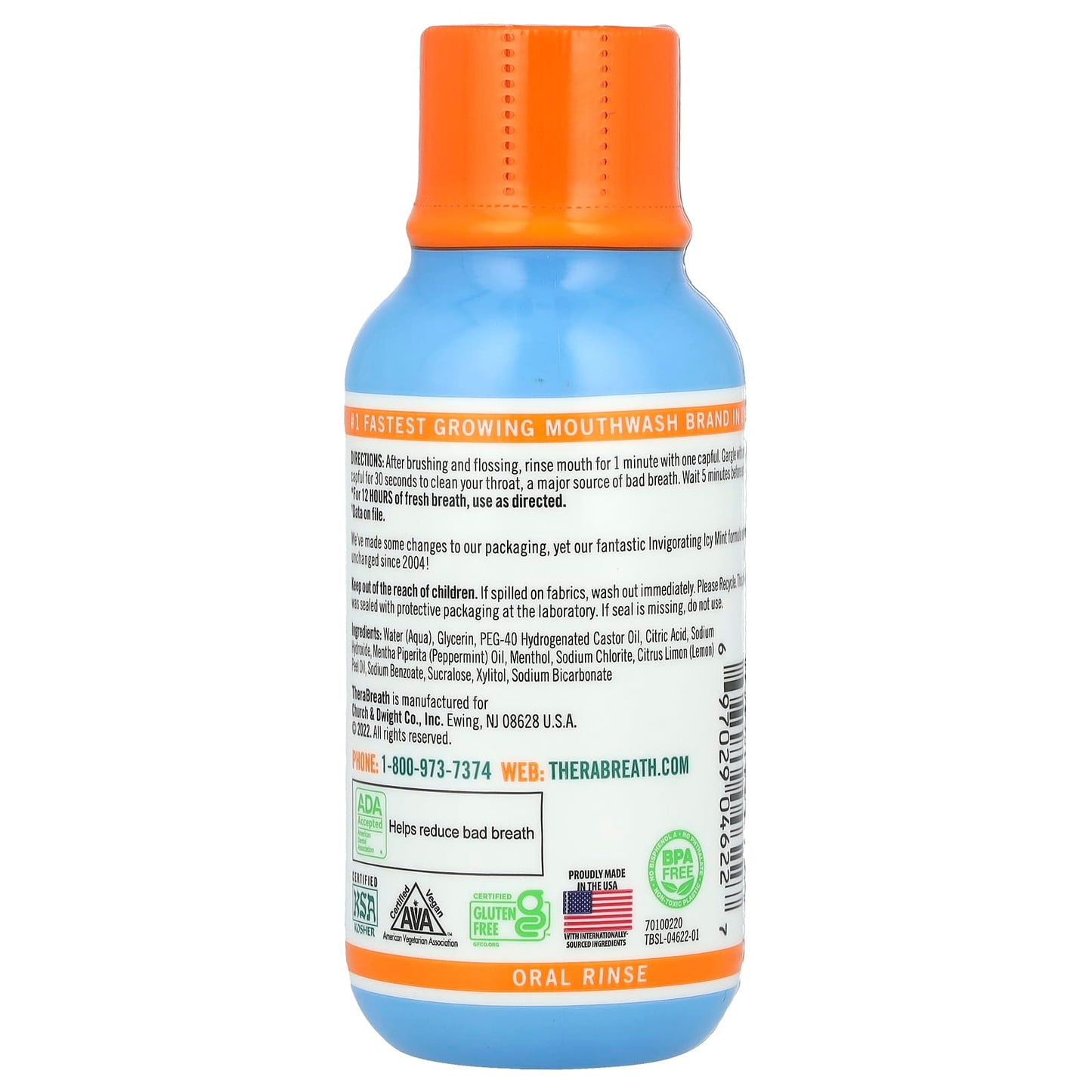TheraBreath, Fresh Breath Oral Rinse, Invigorating Icy Mint, 3 fl oz (88.7 ml) - Image 2