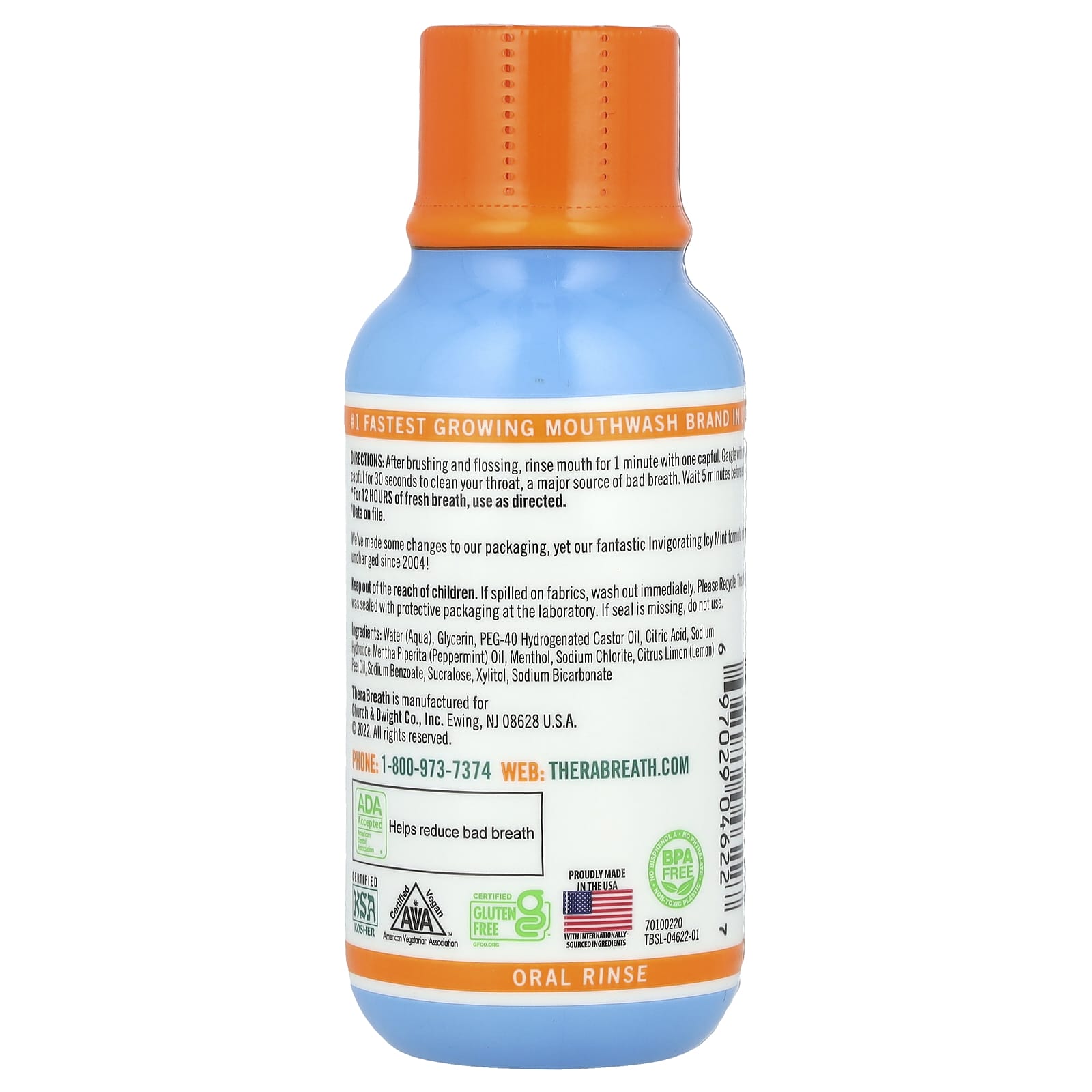 TheraBreath, Fresh Breath Oral Rinse, Invigorating Icy Mint, 3 fl oz (88.7 ml) - Image 2
