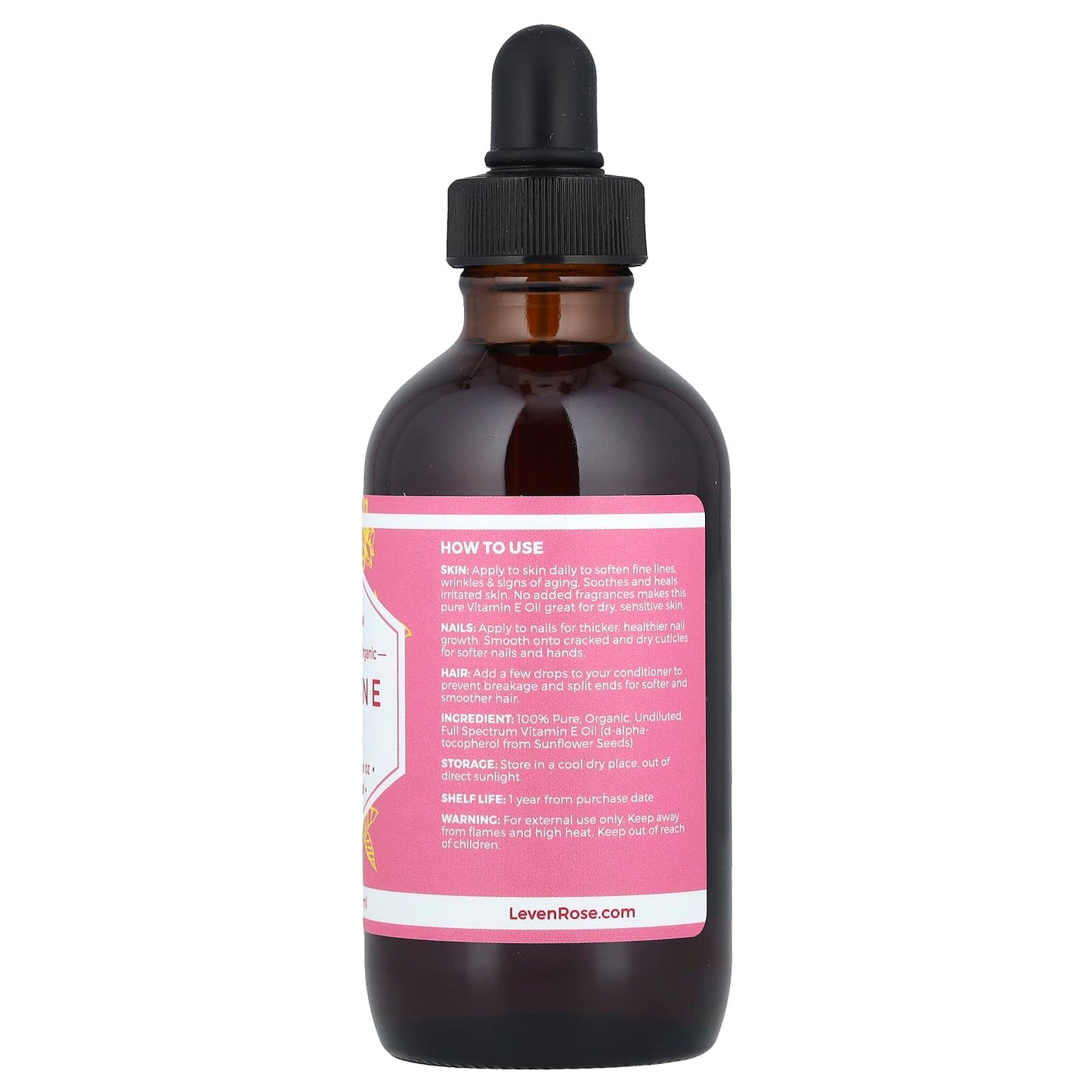 Leven Rose, 100% Pure & Organic Vitamin E Oil, 4 fl oz (118 ml) - Image 2