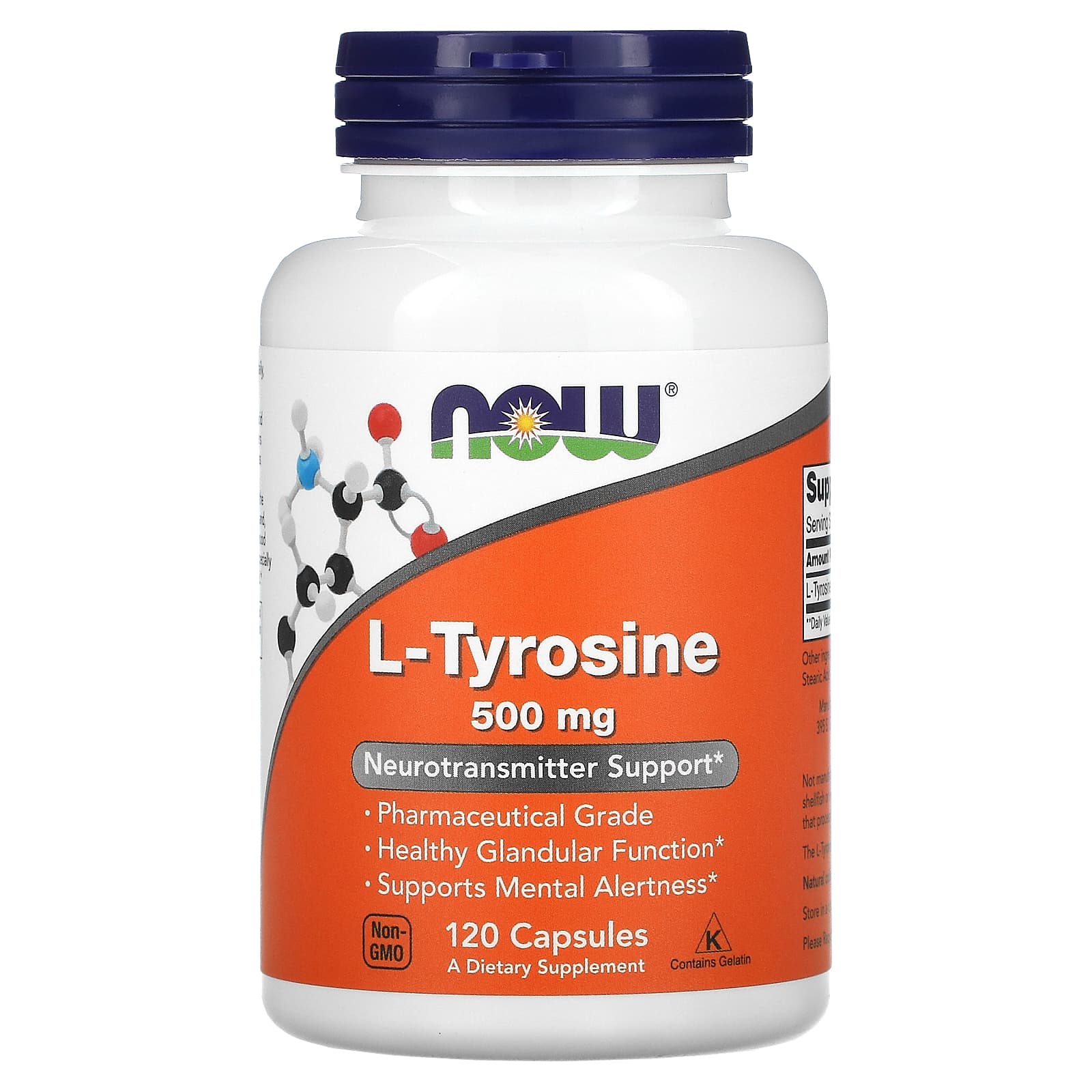 NOW Foods, L-Tyrosine, 500 mg, 120 Capsules - Image 1