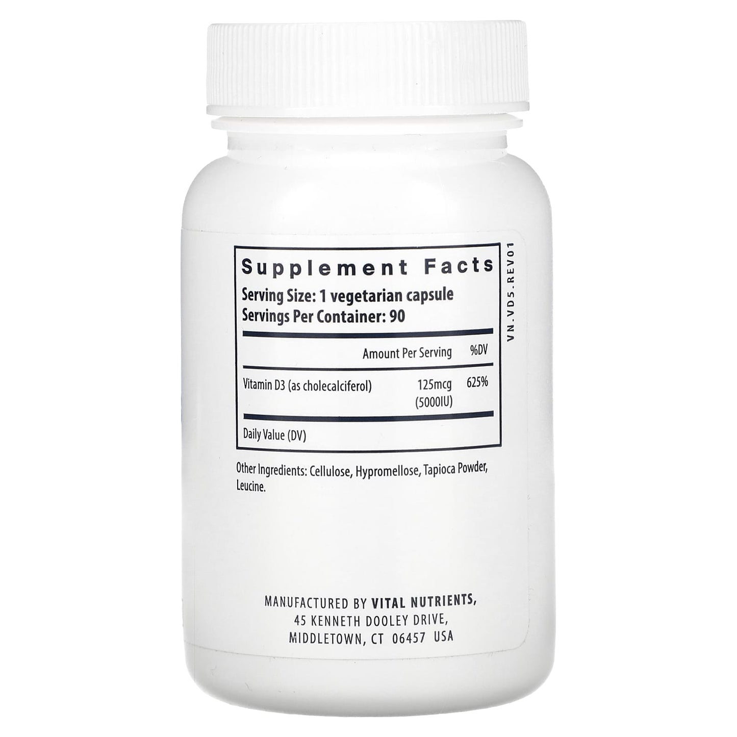 Vital Nutrients, Vitamin D3,  5,000 IU, 90 Vegetarian Capsules - Image 2
