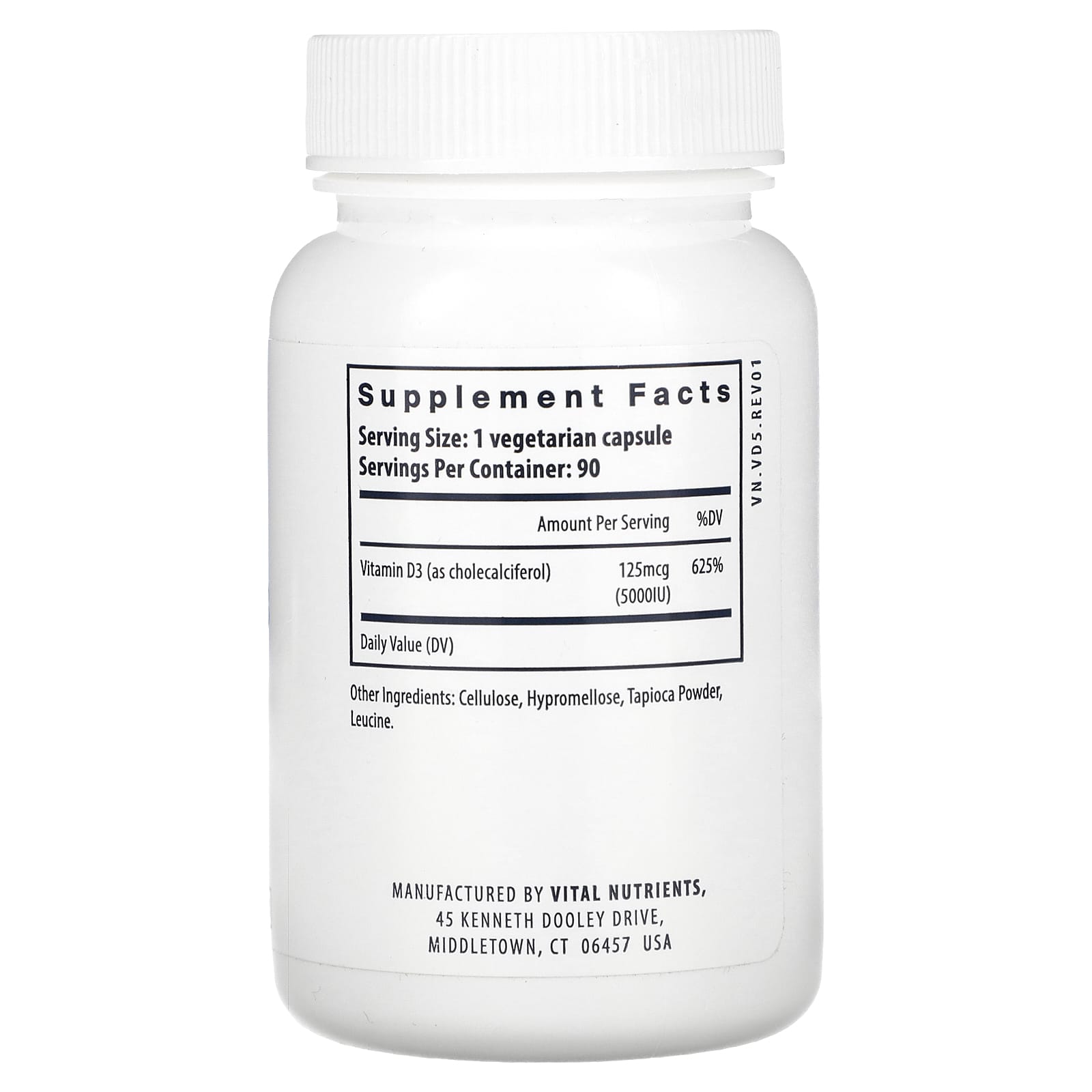 Vital Nutrients, Vitamin D3,  5,000 IU, 90 Vegetarian Capsules - Image 2