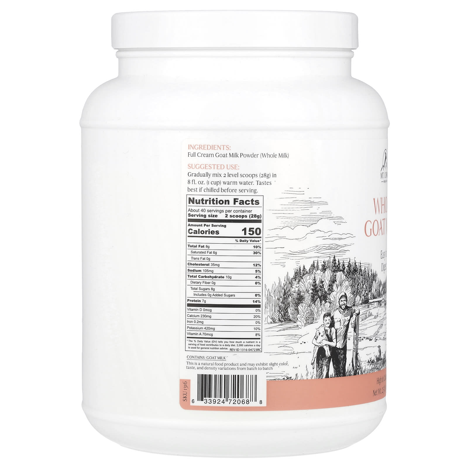 Mt. Capra, Whole Goat Milk, 2.5 lb (1.13 kg) - Image 2