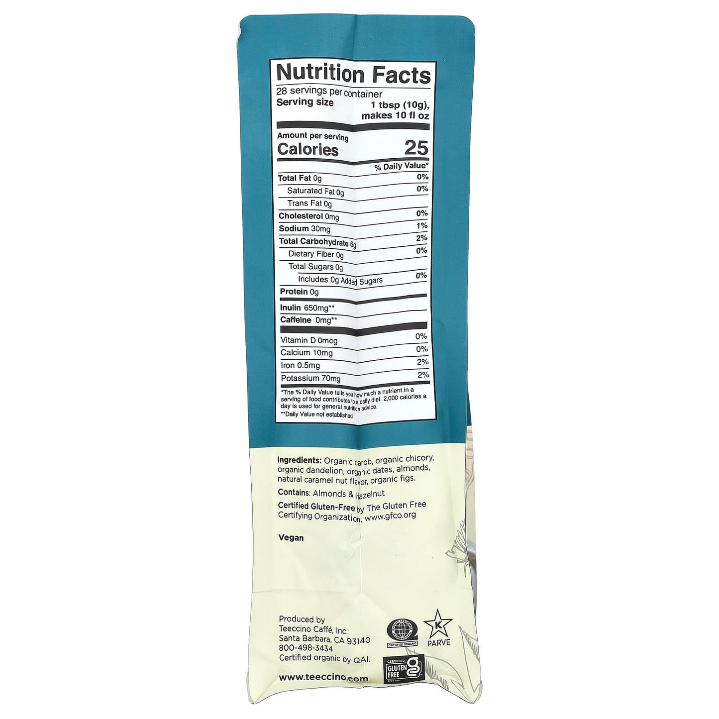 Teeccino, Chicory Herbal Coffee, Dandelion Caramel Nut, Medium Roast, Caffeine Free, 10 oz (284 g) - Image 2