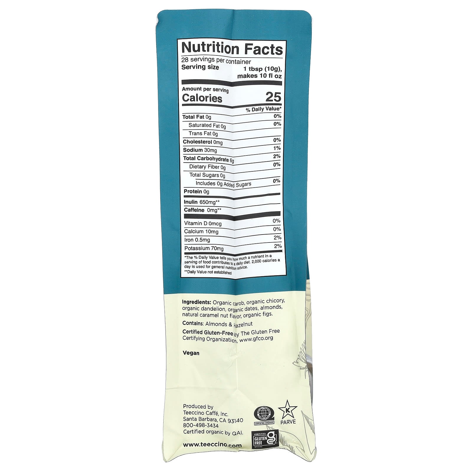 Teeccino, Chicory Herbal Coffee, Dandelion Caramel Nut, Medium Roast, Caffeine Free, 10 oz (284 g) - Image 2