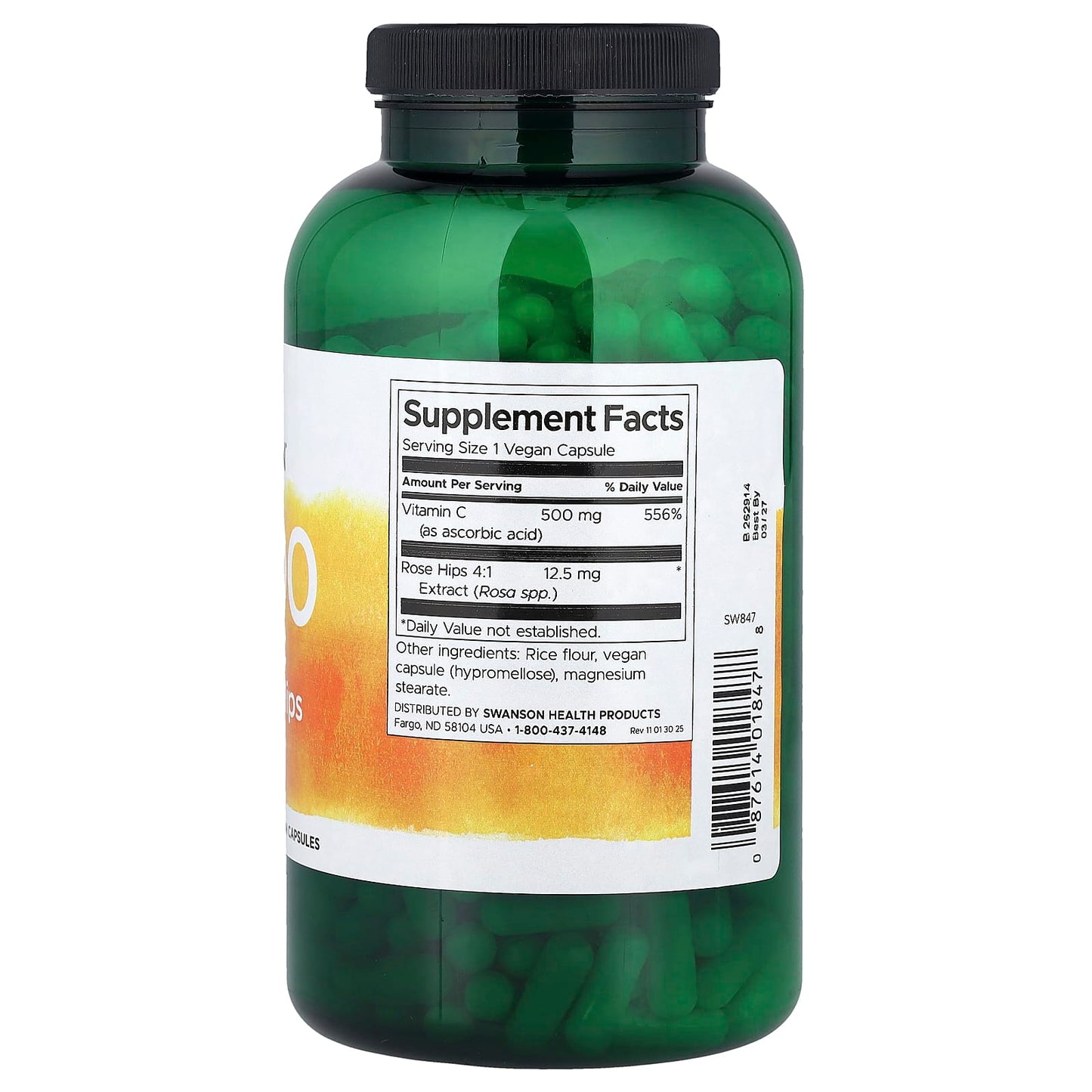 Swanson, C-500, Vitamin C with Rose Hips, 400 Vegan Capsules