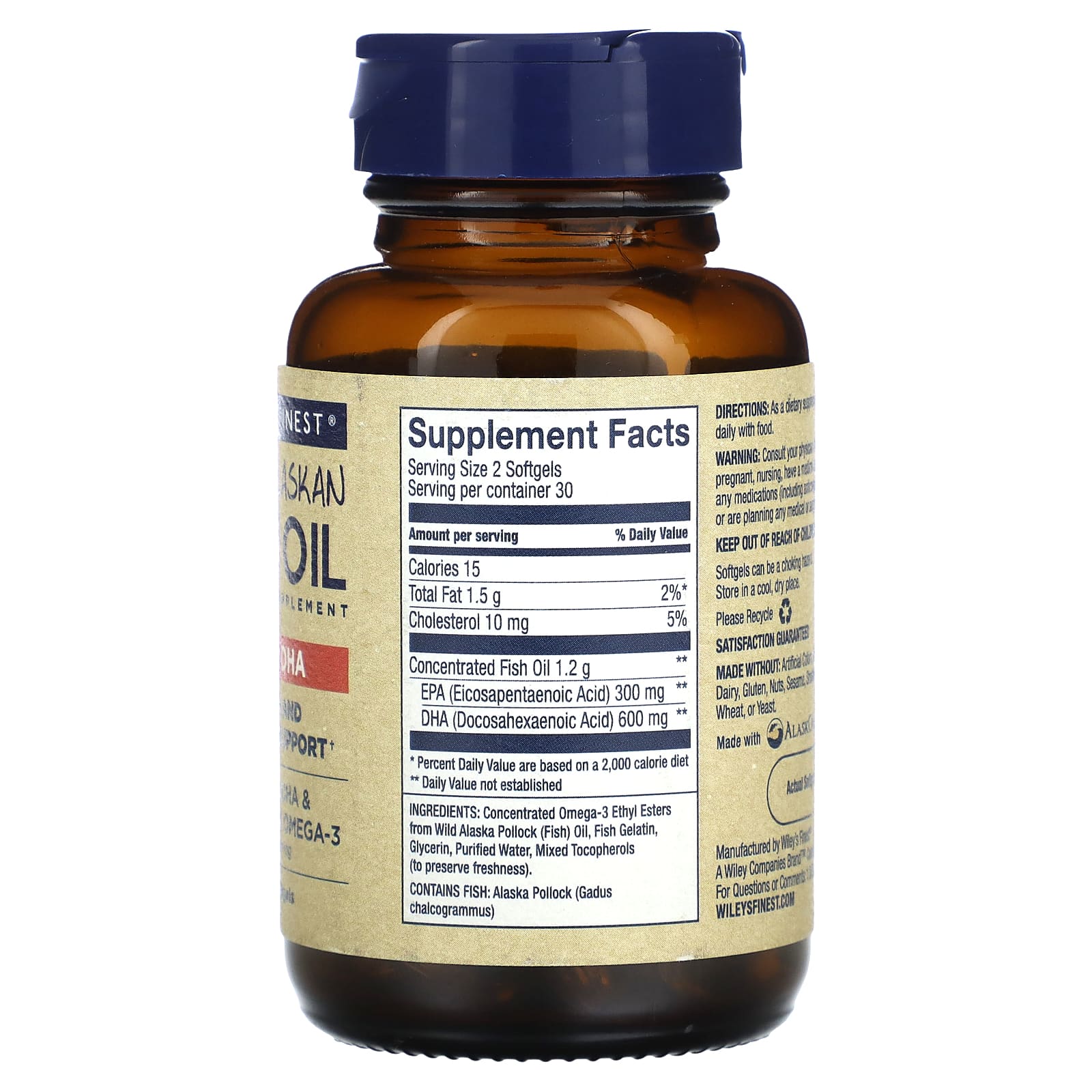 Wiley's Finest, Wild Alaskan Fish Oil, Peak DHA, 60 Softgels - Image 2