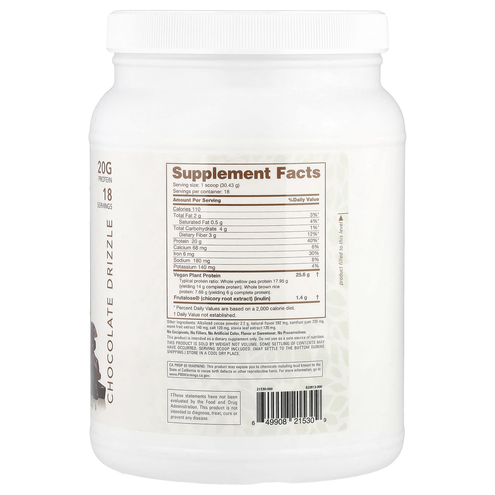 NutraBio, Plant Protein, Chocolate Drizzle, 1.21 lbs (548 g) - Image 2