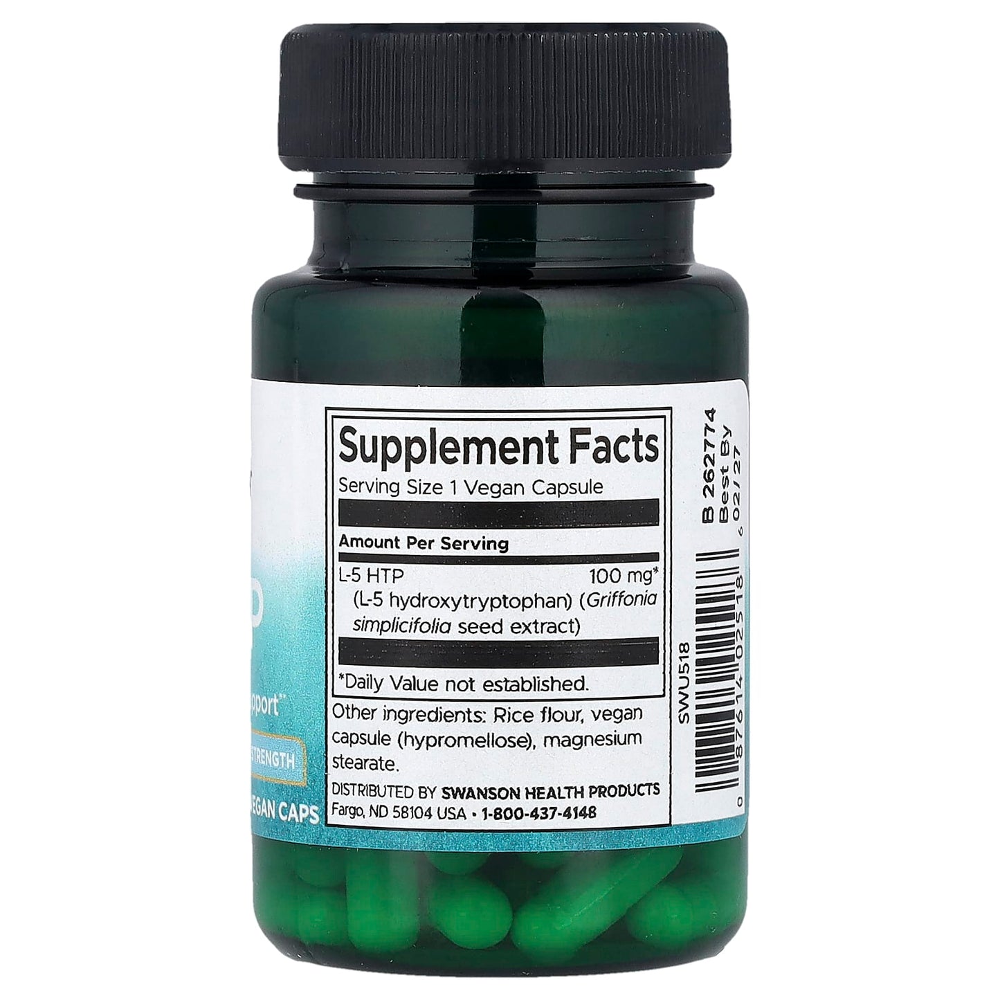 Swanson, 5-HTP, Extra Strength, 100 mg, 60 Vegan Caps - Image 2