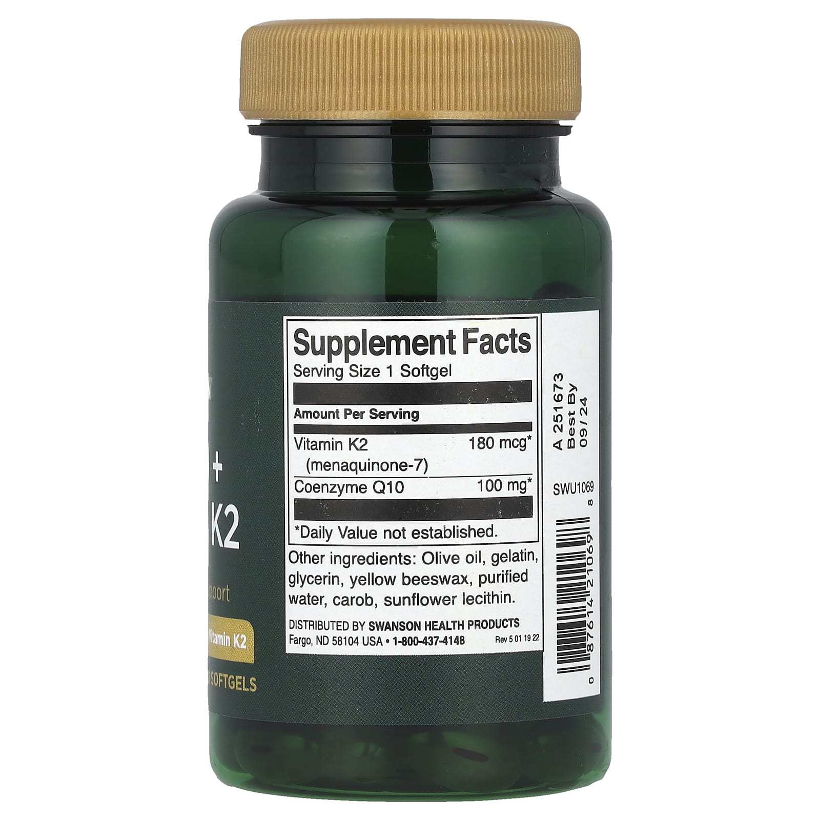 Swanson, CoQ10 + Vitamin K2, 60 Softgels - Image 2