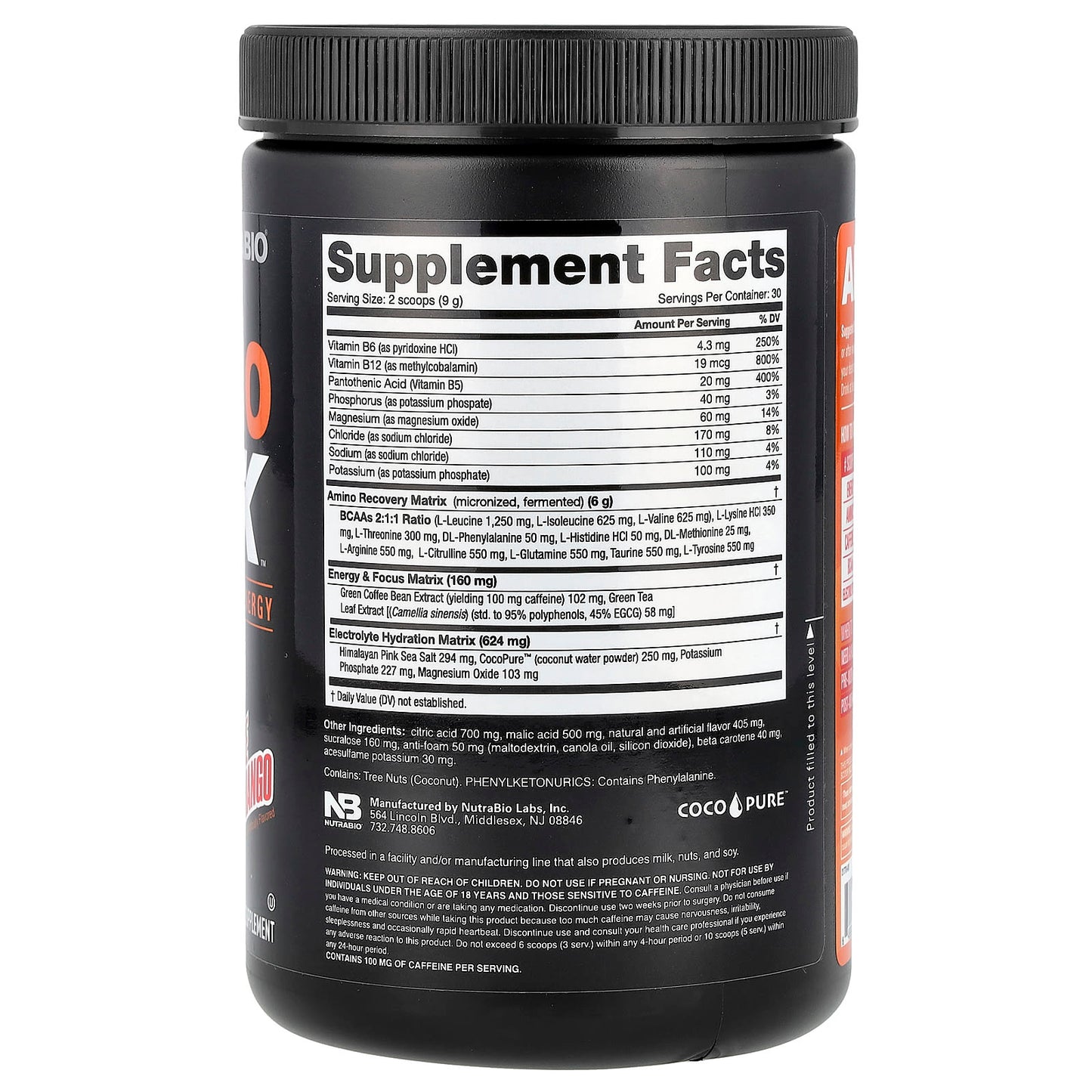 NutraBio, Amino Kick™, Orange Mango, 9.5 oz (269 g) - Image 2