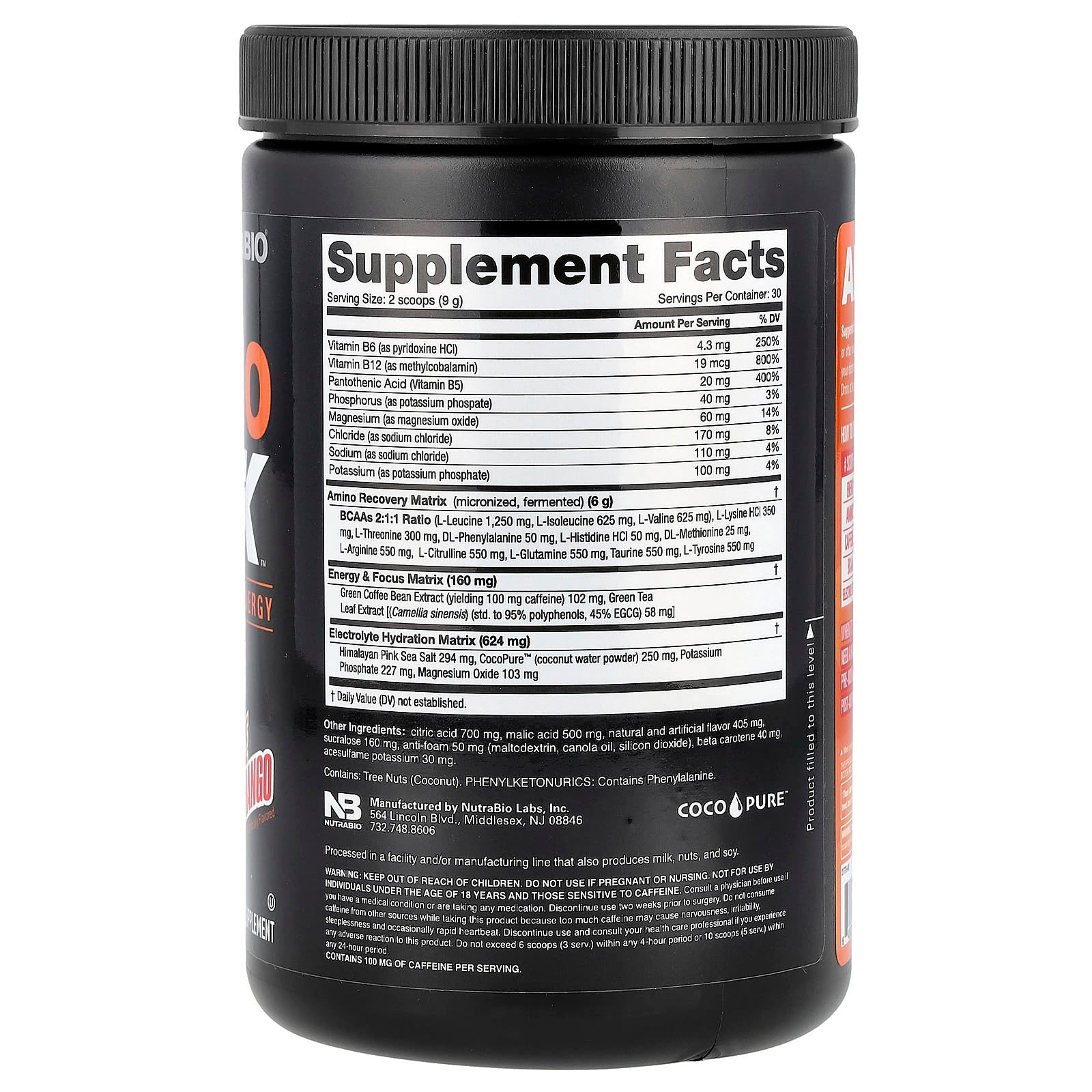NutraBio, Amino Kick™, Orange Mango, 9.5 oz (269 g) - Image 2