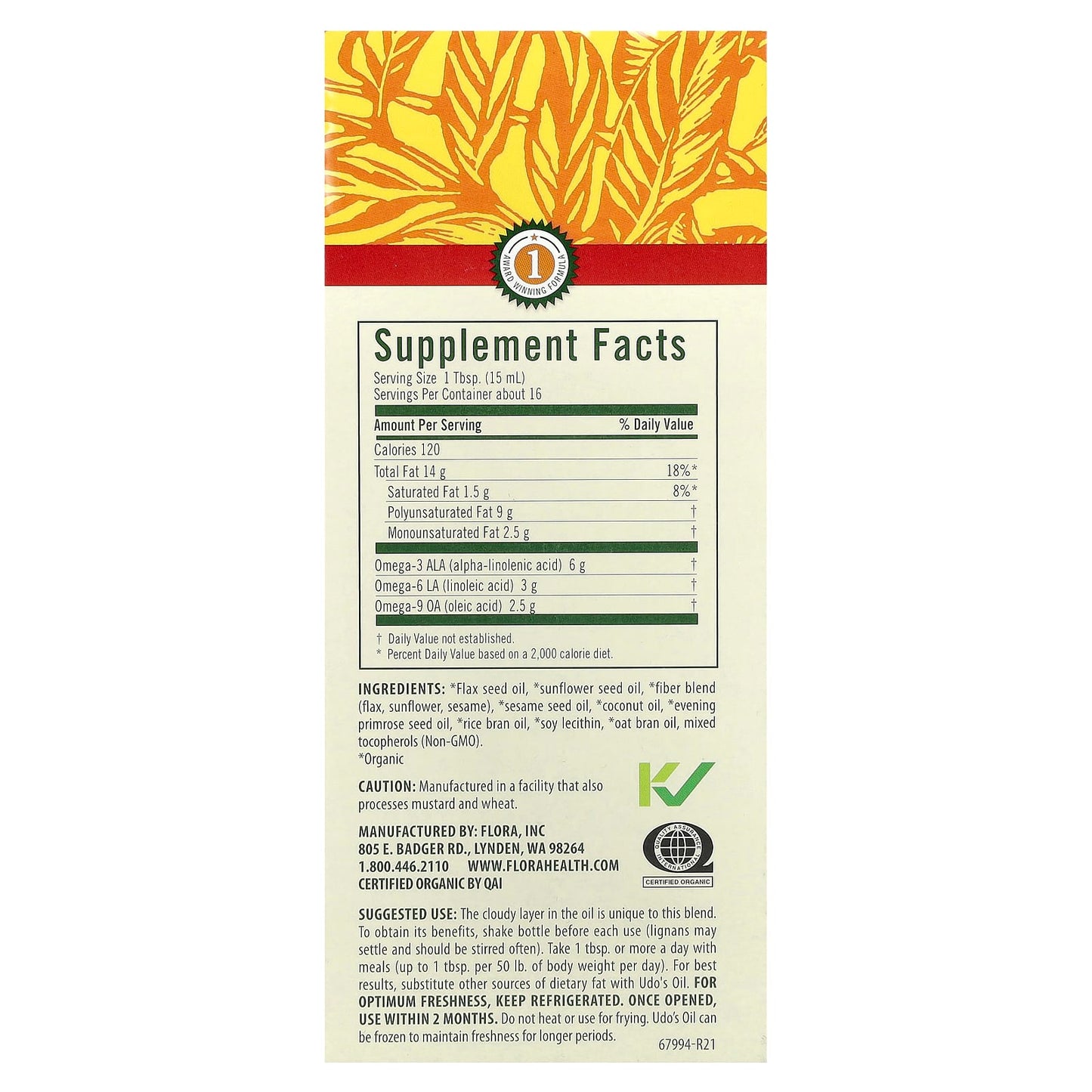 Udo's Choice Organic High Lignan Omega Blend 3-6-9, 8.5 fl oz - Image 2