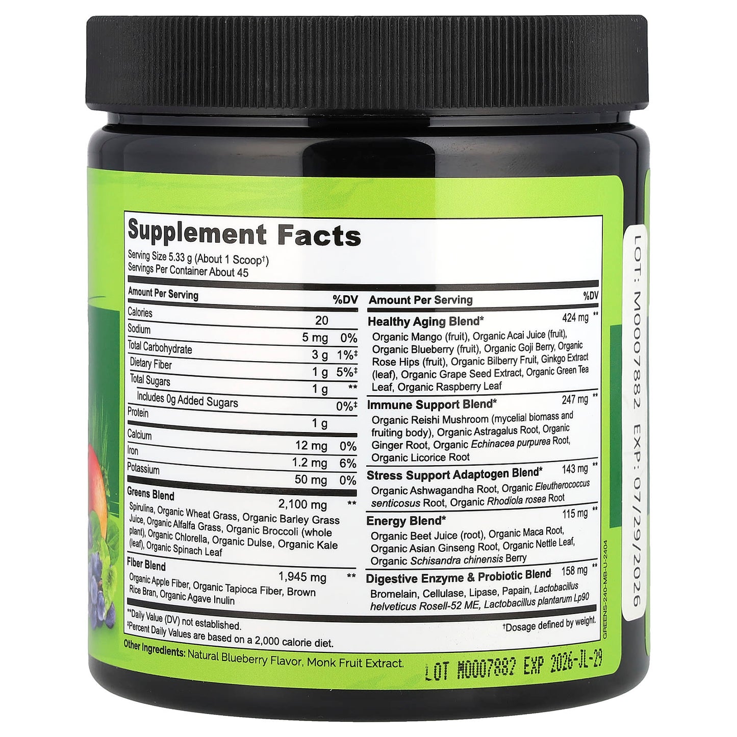 NATURELO, Raw Greens Whole Food Powder, Mixed Berry, 8.5 oz (240 g) - Image 2