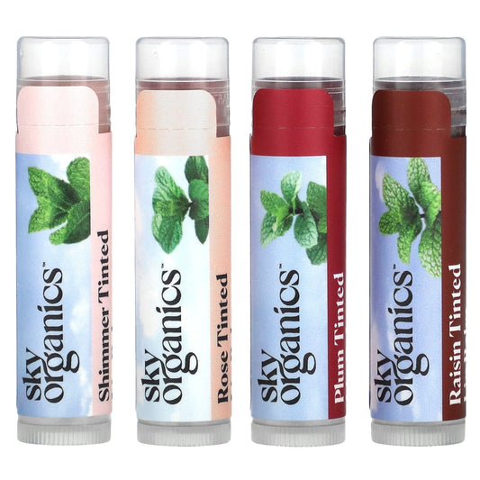 Sky Organics, Tinted Lip Balms with Beeswax, 4 Balms, 0.15 oz (4.25 g) Each - Image 1