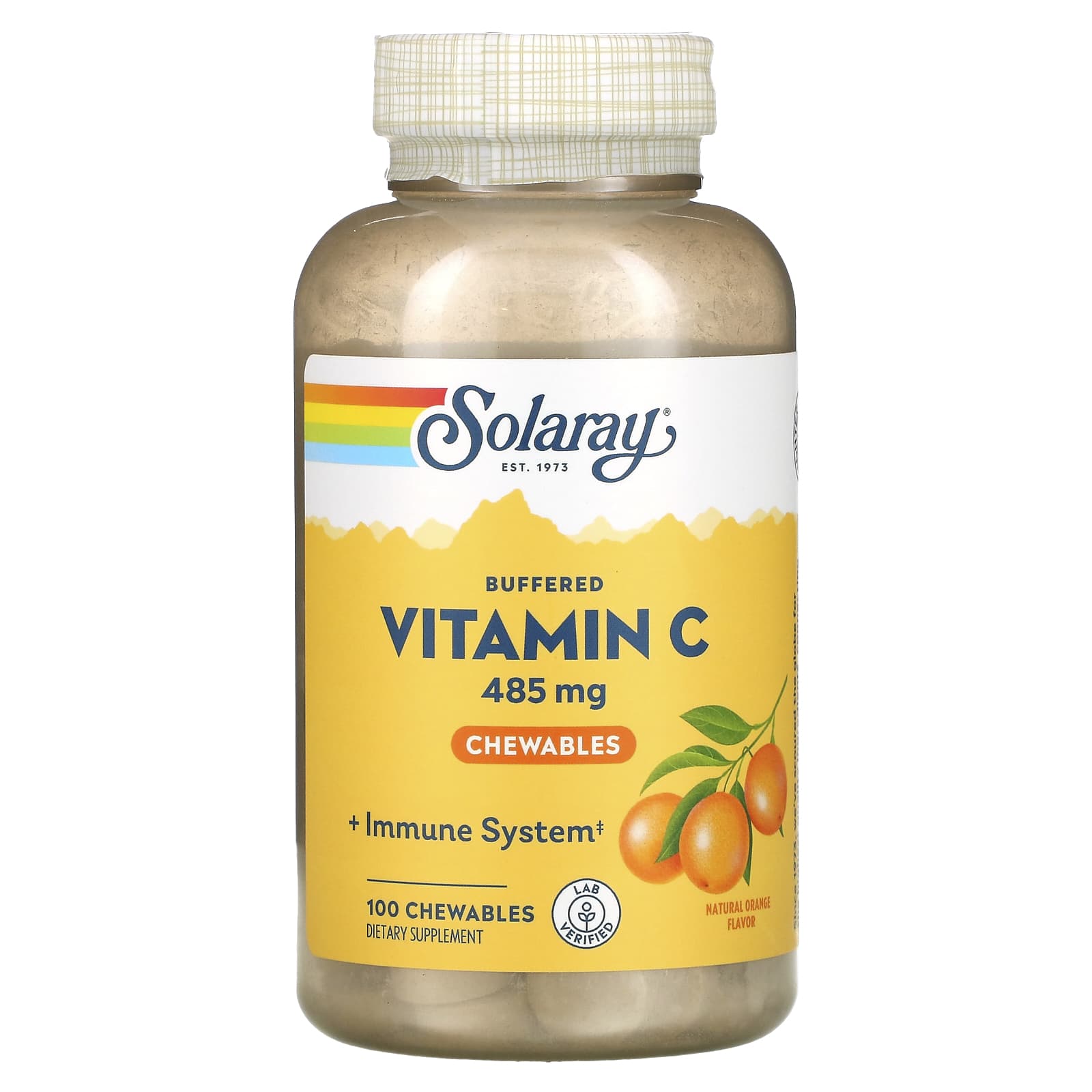 Solaray, Buffered Vitamin C Chewable, Natural Orange, 485 mg, 100 Chewables - Image 1