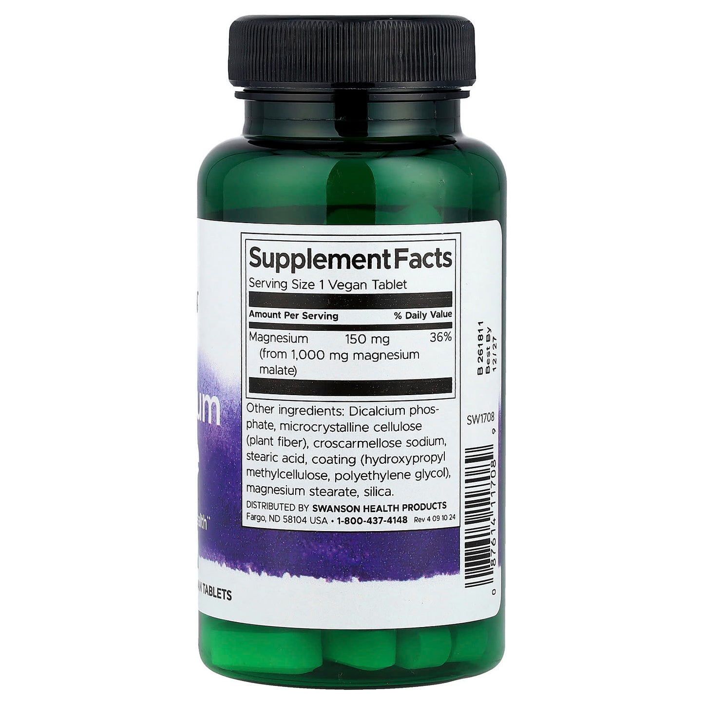 Swanson, Magnesium Malate, 1,000 mg, 60 Vegan Tablets - Image 2