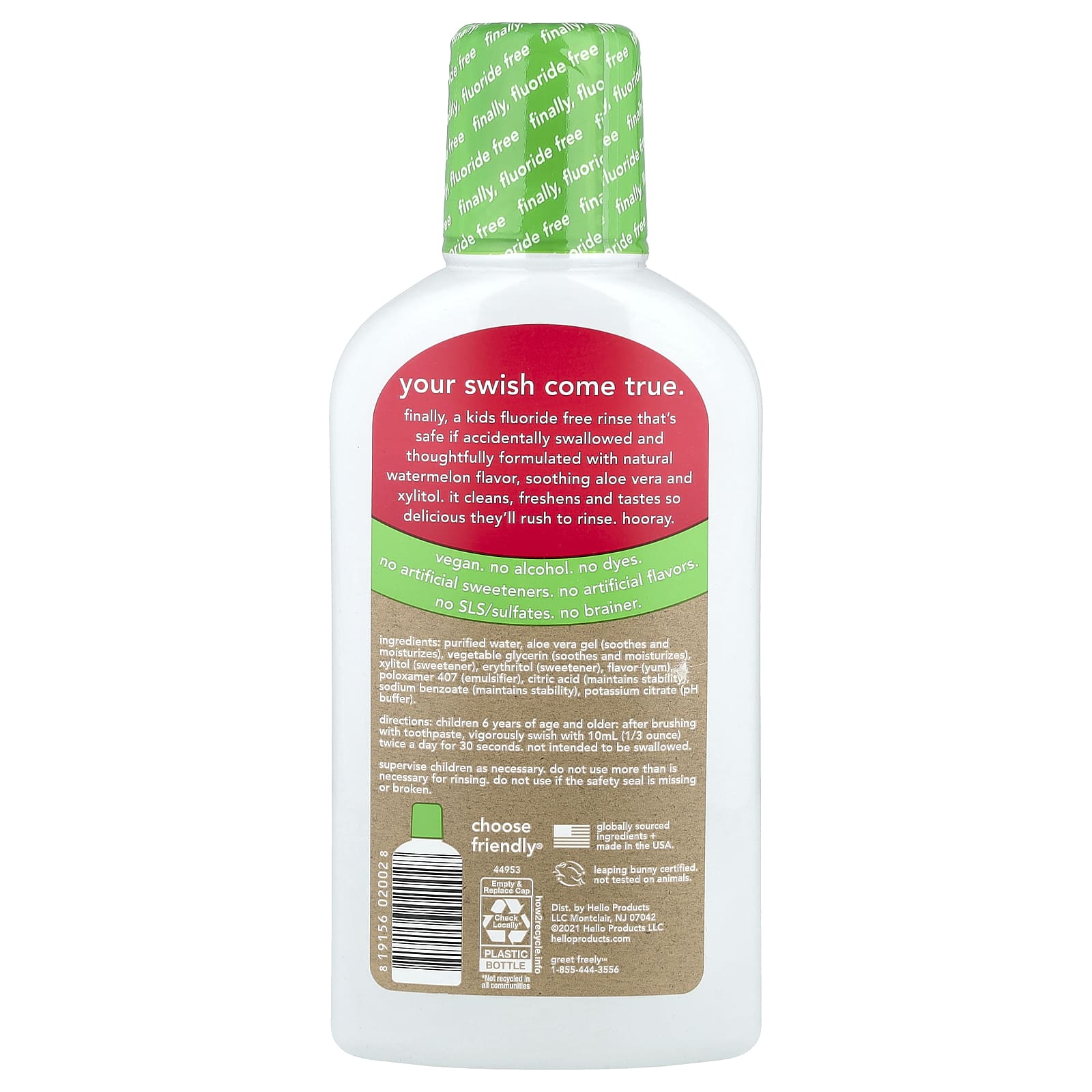 Hello, Kids Fluoride-Free Rinse, Watermelon Flavor, 16 fl oz - Image 2