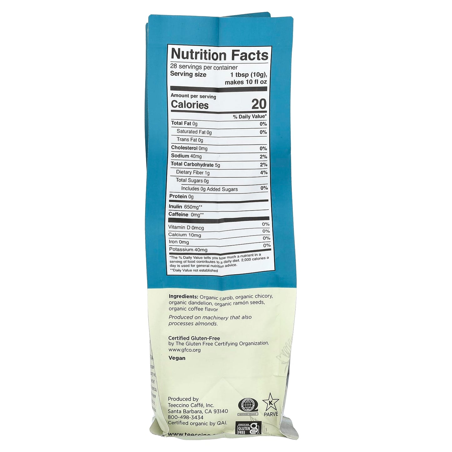 Teeccino, Organic Chicory Herbal Coffee, Dandelion, Dark Roast, Caffeine Free, 10 oz (284 g) - Image 2
