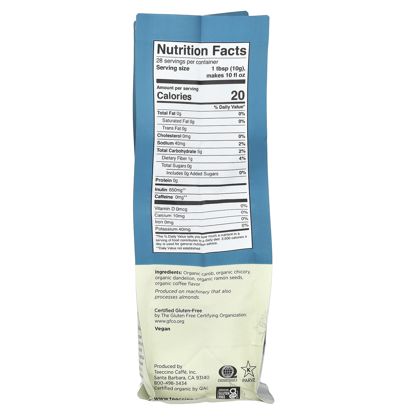 Teeccino, Organic Chicory Herbal Coffee, Dandelion, Dark Roast, Caffeine Free, 10 oz (284 g) - Image 2